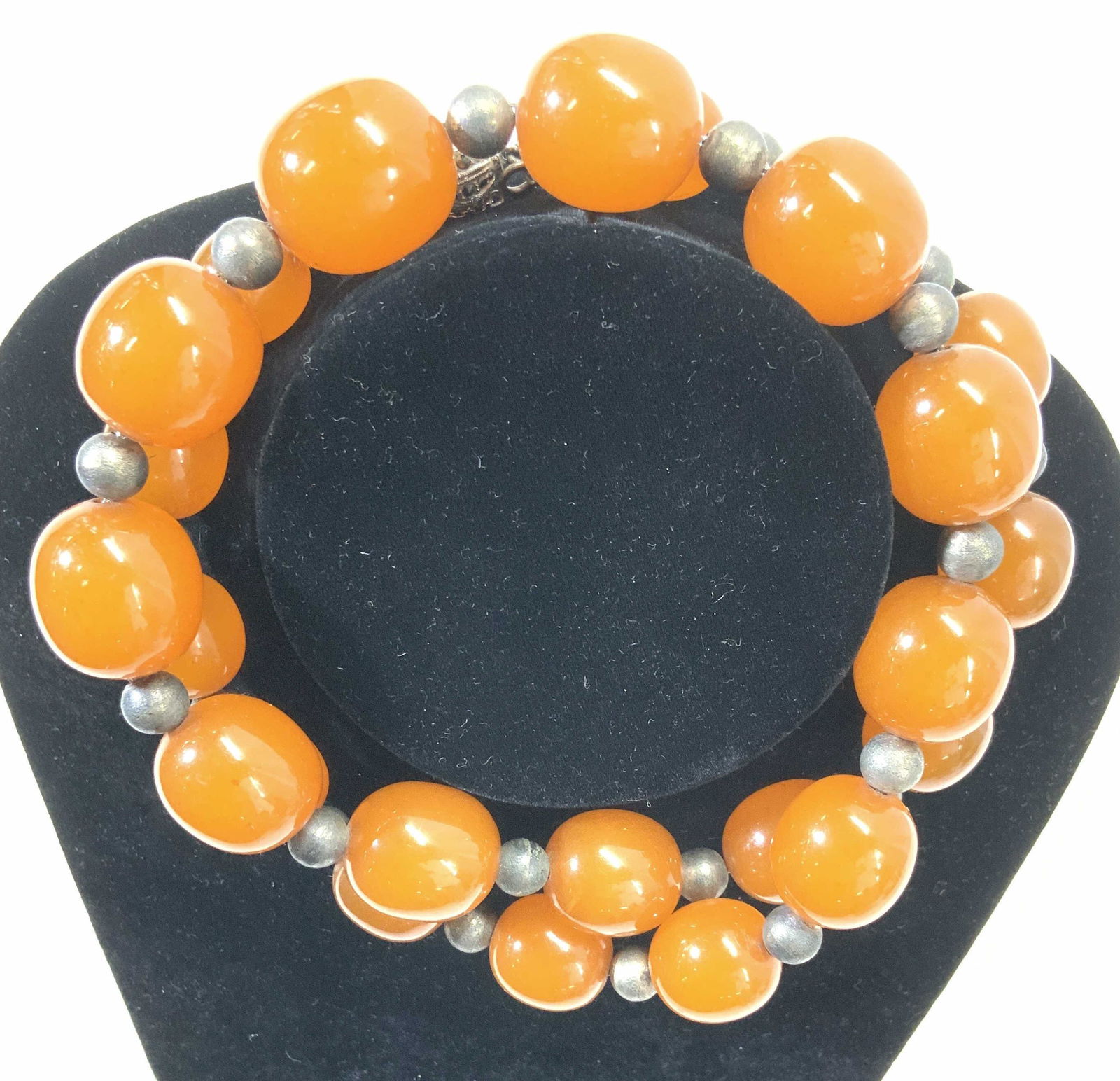 Mid Century Amber Style Necklace W Silver Beads (1 of 6)