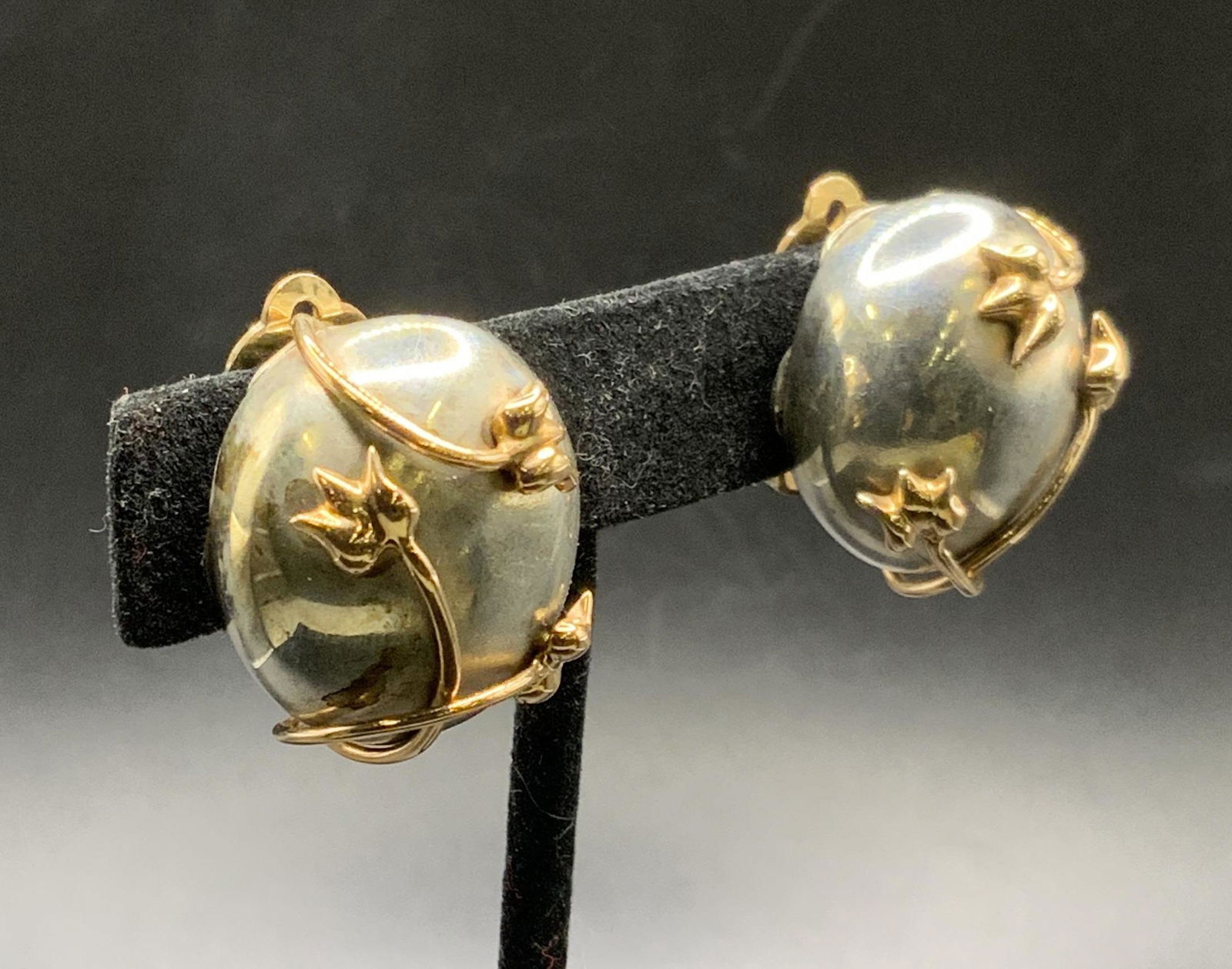 KAREL Signed Vintage STRL SILVER Floral Earrings (1 of 10)