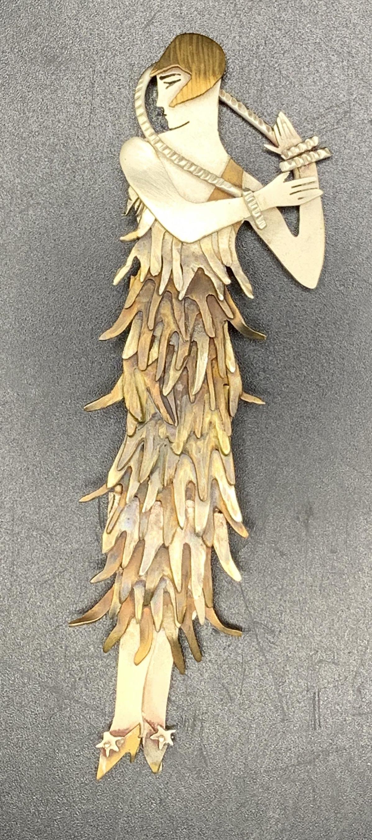 Signed Vintage STRL SILVER Flapper Motif Brooch XL (1 of 11)