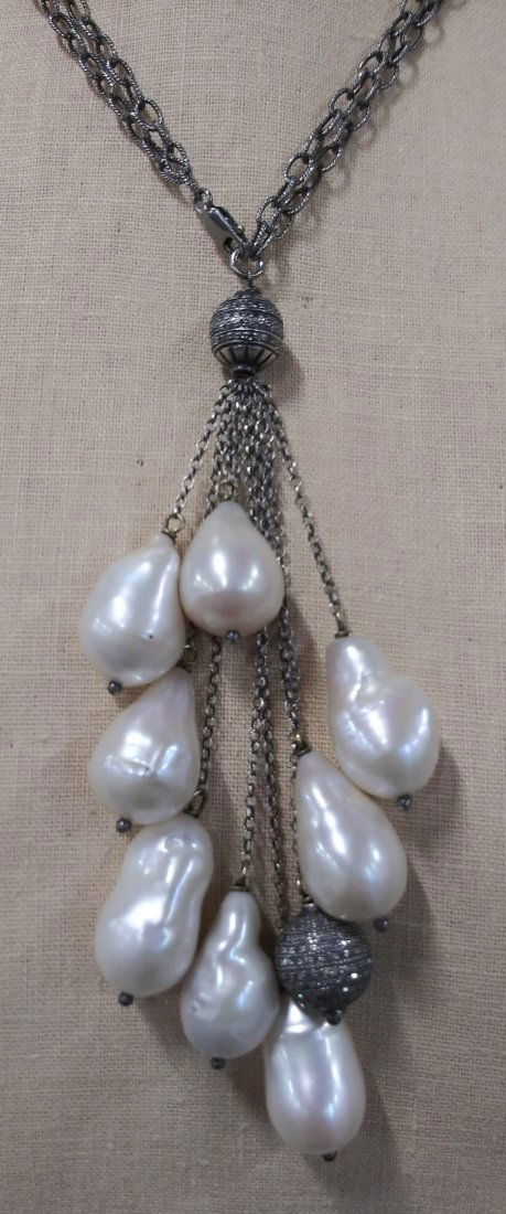 Ultra Baroque Pearl, Diamond, Sterling Necklace (1 of 10)