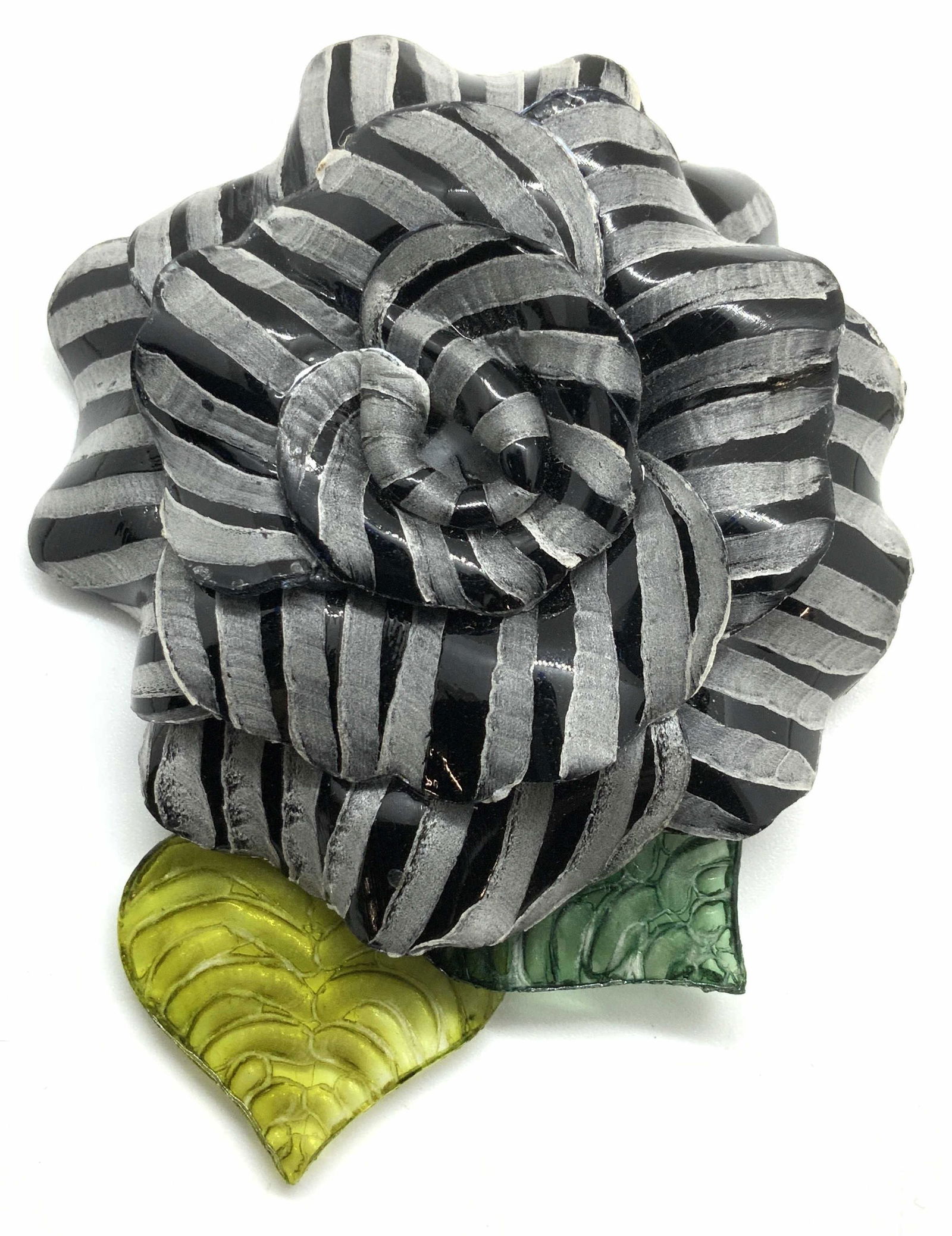 FABRICE PARIS Signed Black Rose Resin Brooch XL (1 of 6)