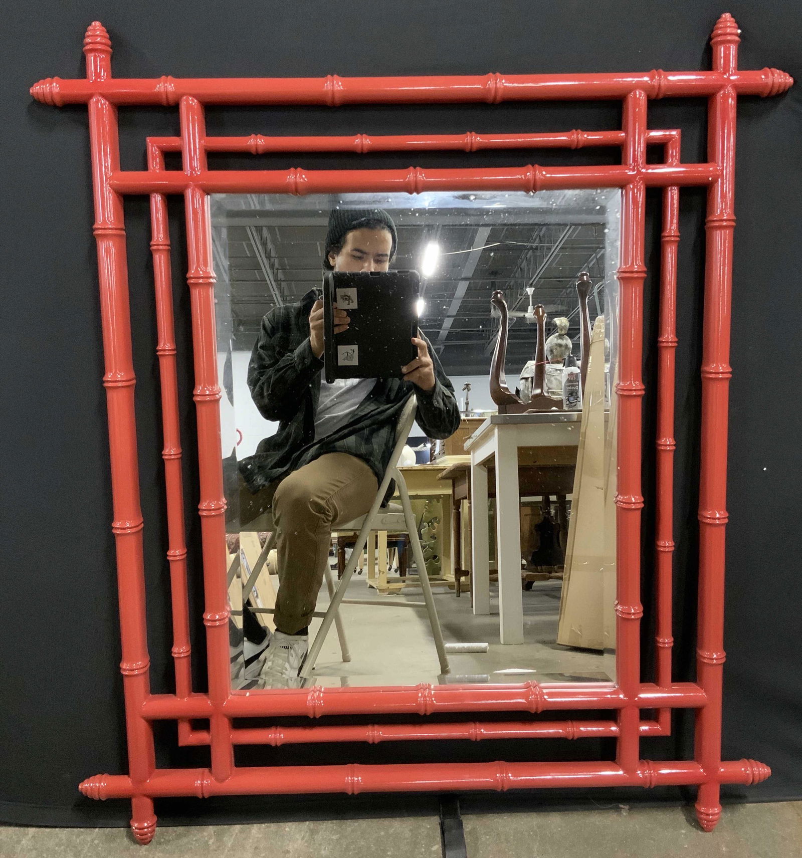 Antique Style Burgundy Toned Bamboo Wall Mirror (1 of 11)