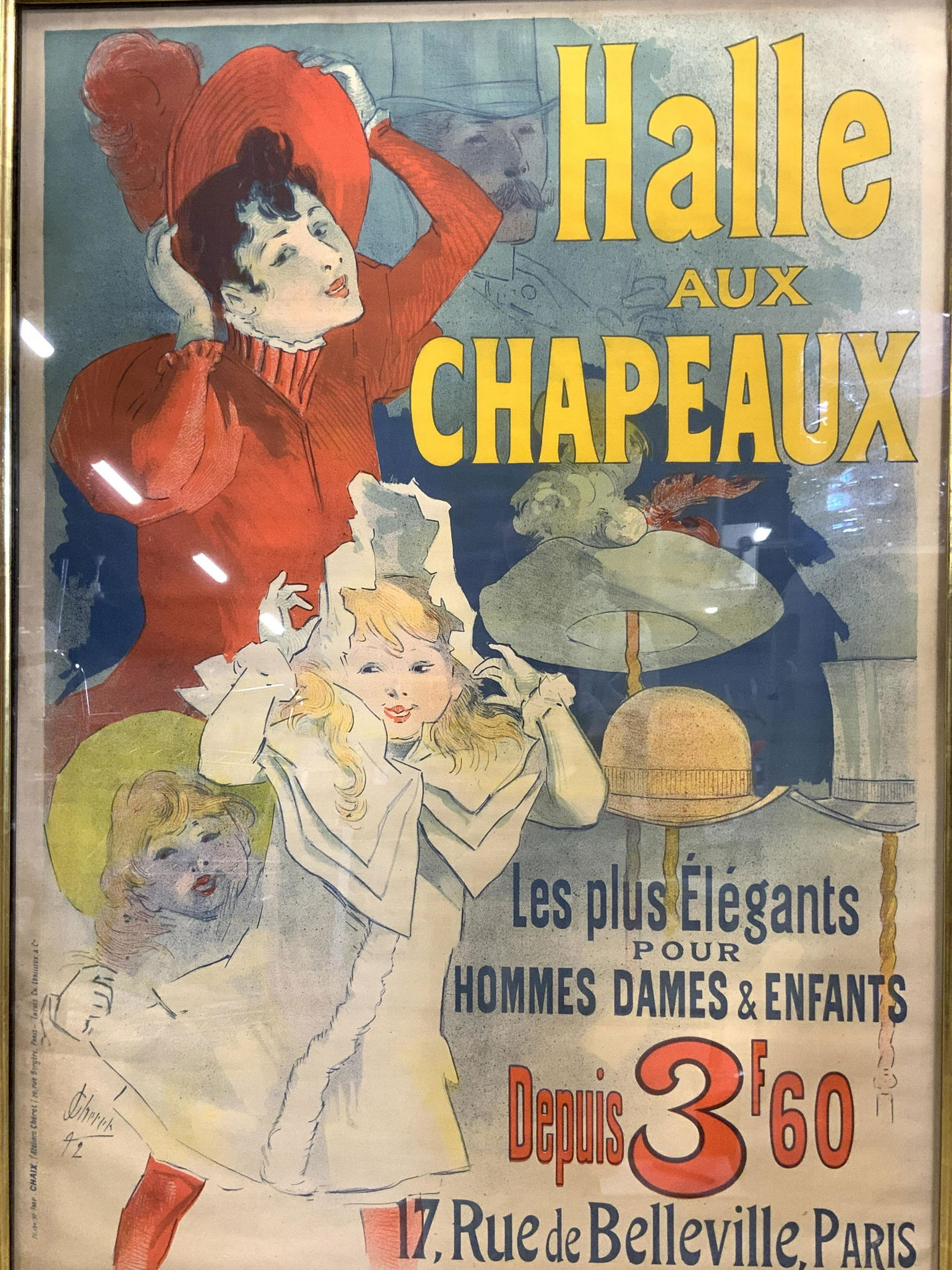 JULES CHERET Halle Aux Chapeaux Vtg. Litho. FR XL (1 of 11)