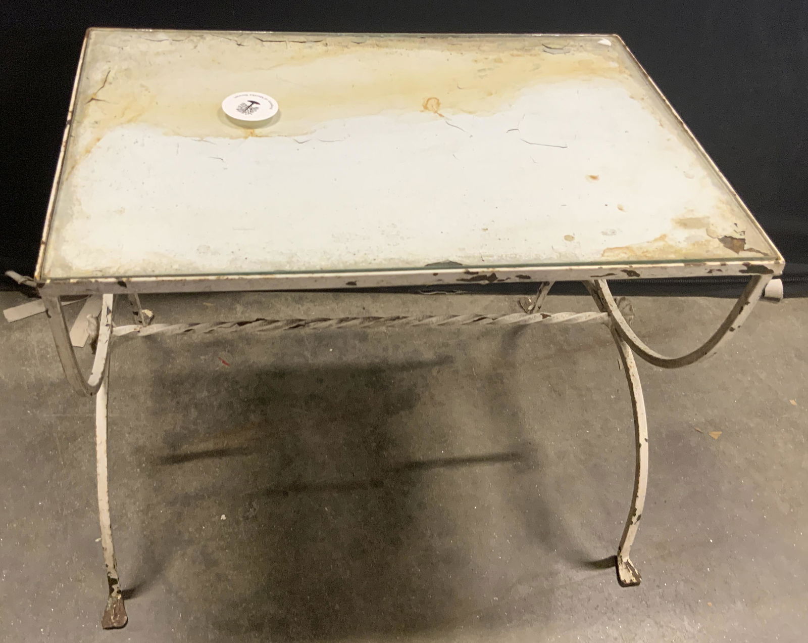 Vntg Glass Topped Painted White Metal Side Table (1 of 18)
