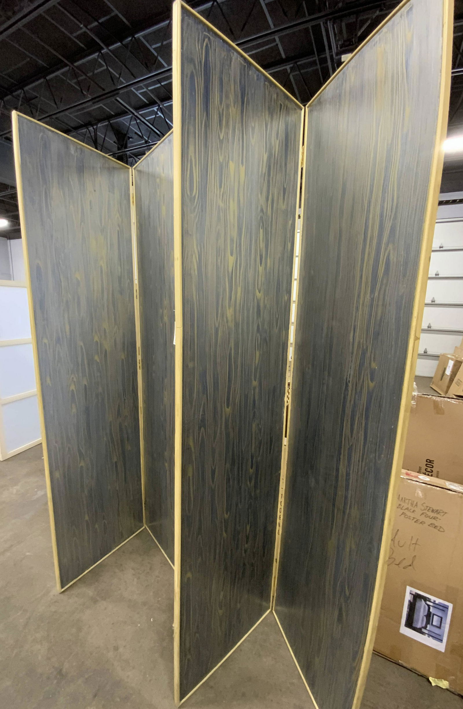 Pair Painted Blue and Gold Toned Folding Screens (1 of 20)