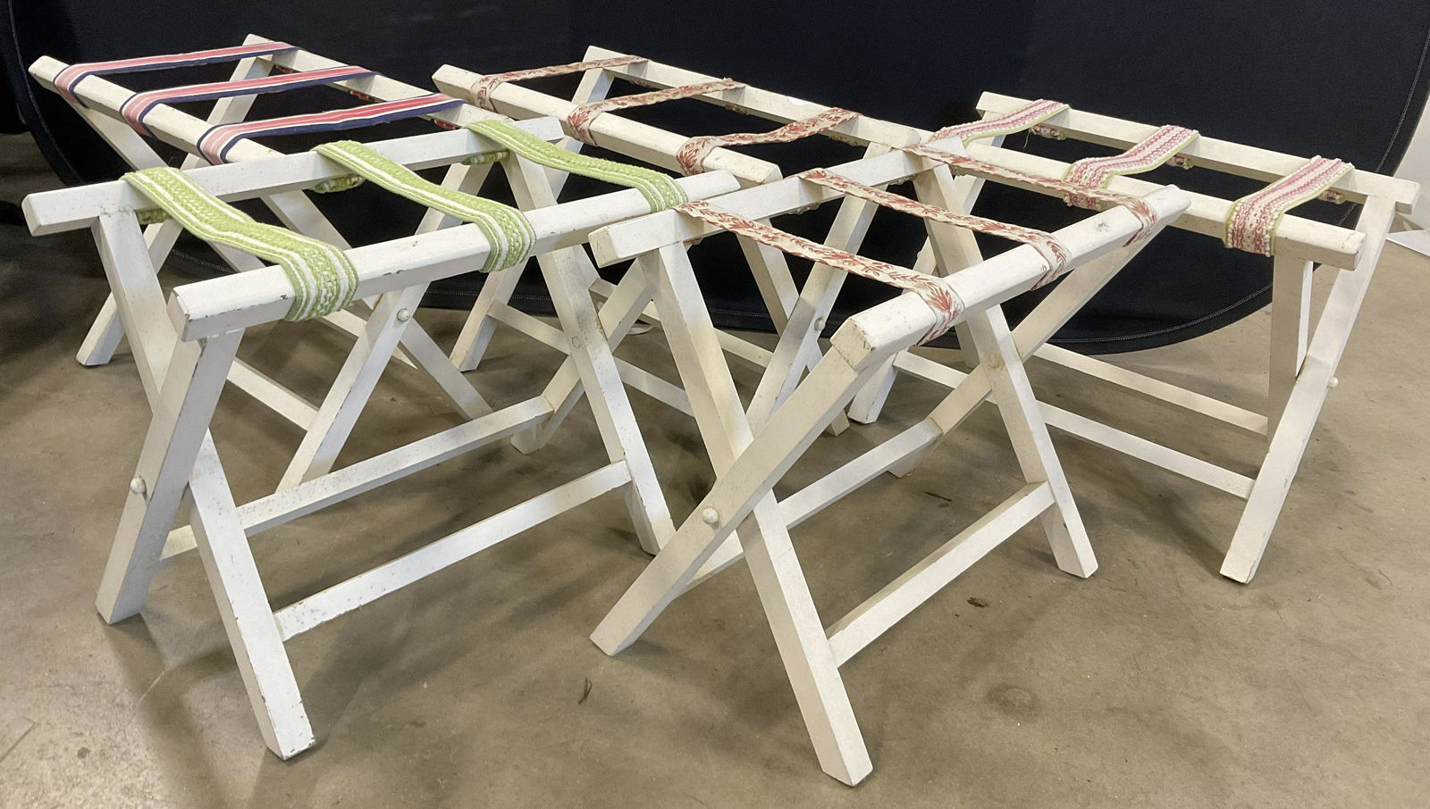 5 Antique Luggage Racks w Vintage Fabric (1 of 14)