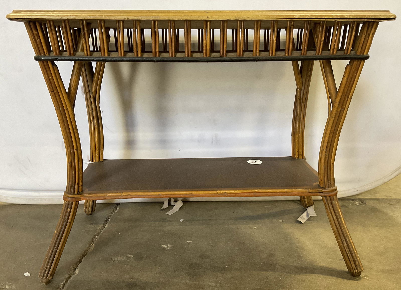 Vintage Wood Inlay Bamboo Side Table (1 of 16)