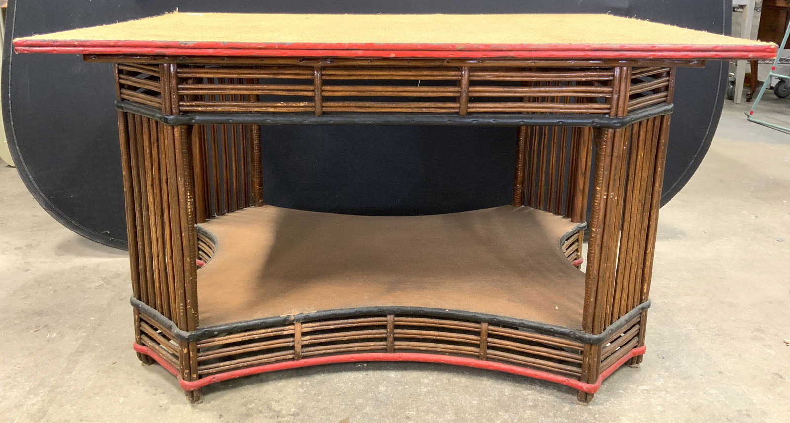 Antique Bamboo Table W Woven Rattan Top (1 of 12)