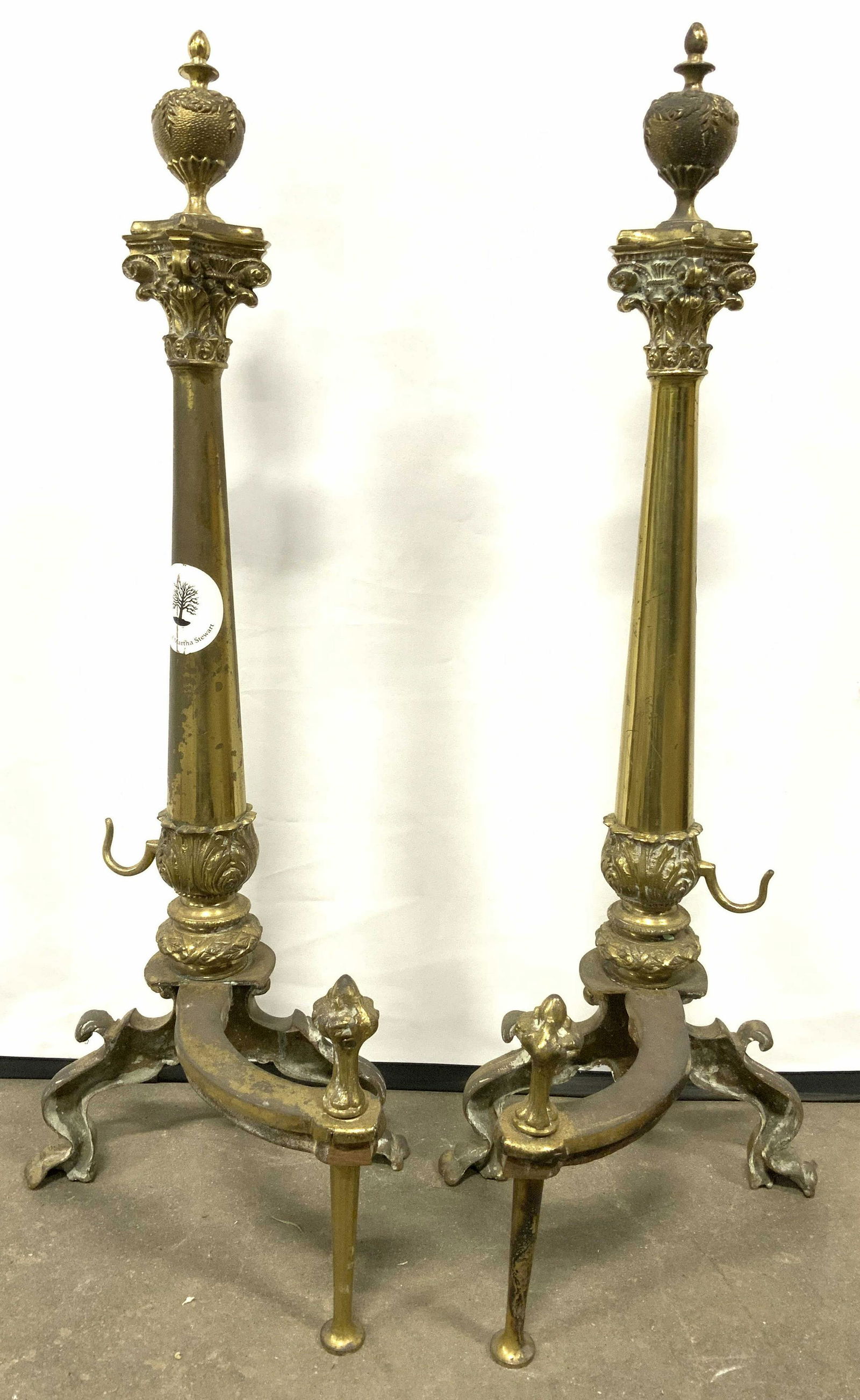 Pair Antique Brass & Iron Andirons (1 of 11)