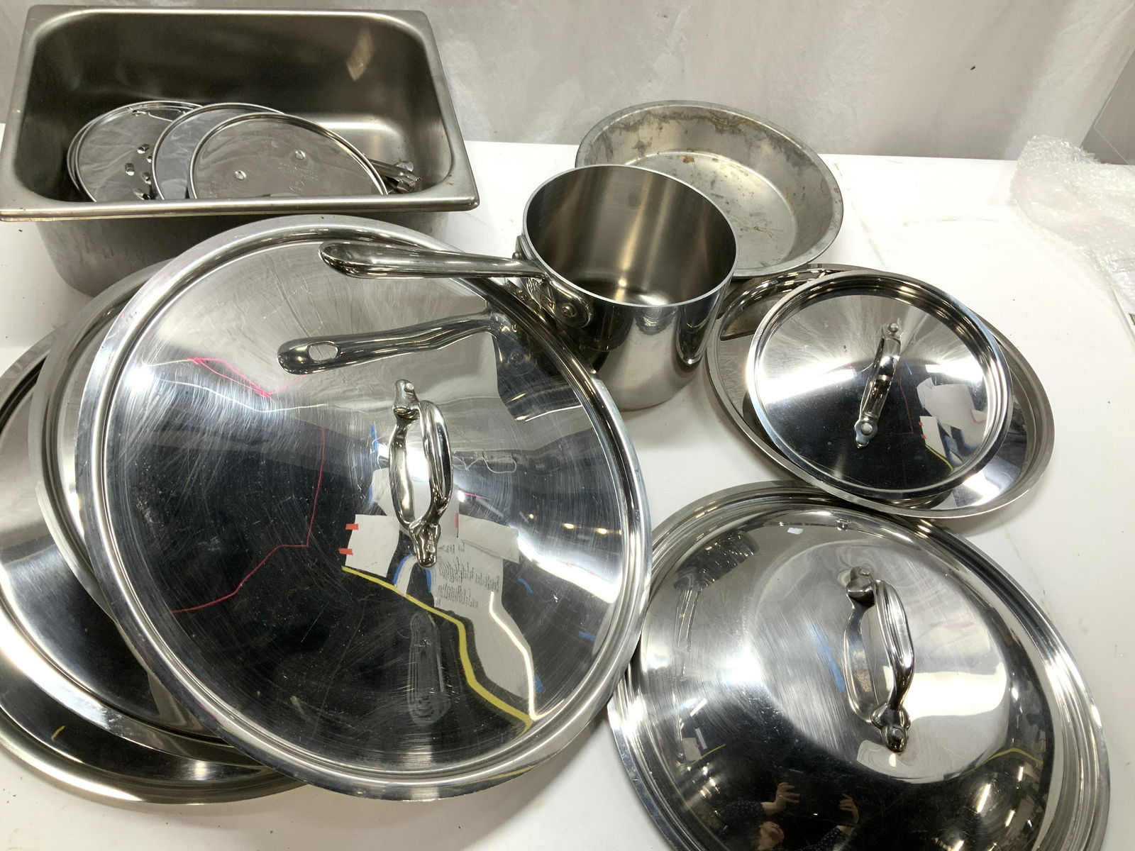 Lot Stainless Steel Pot Lids, other Kitchenalia (1 of 5)