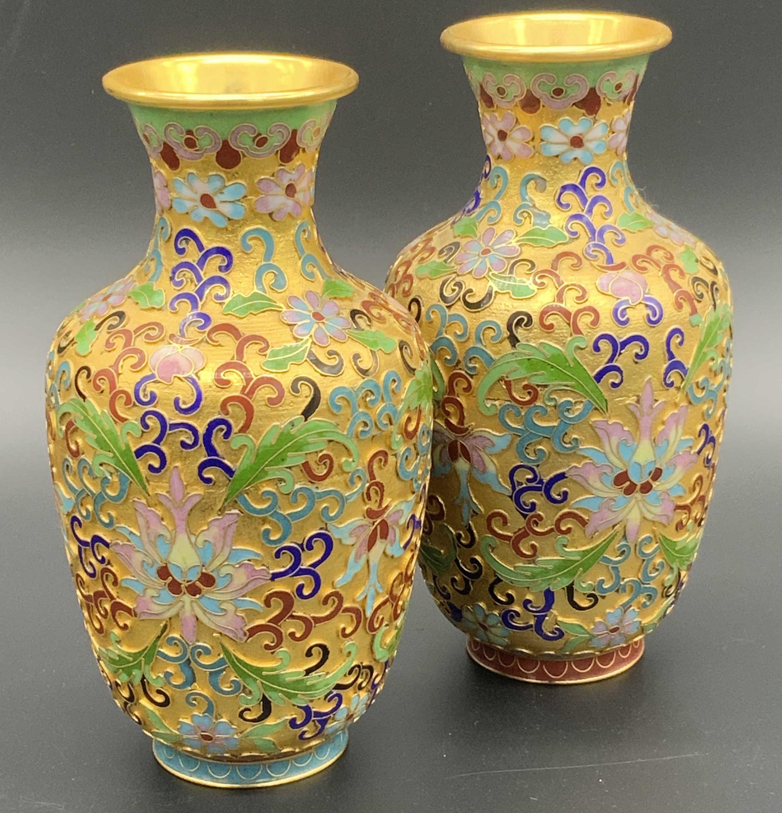 Pair Asian Style Gold Toned Cloisonne Vessels (1 of 5)