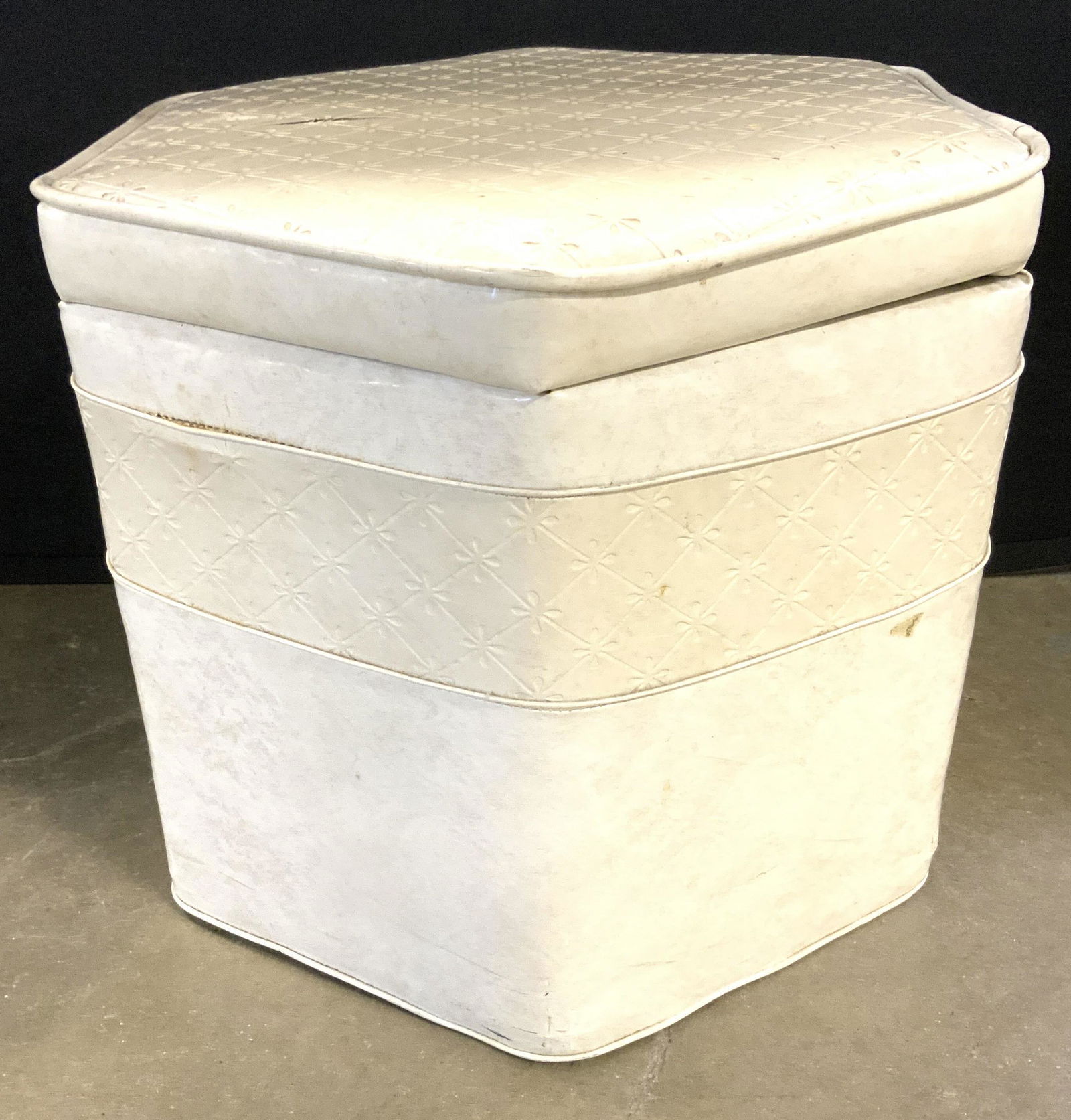 Vintage Leather Hexagonal Ottoman W Storage (1 of 8)