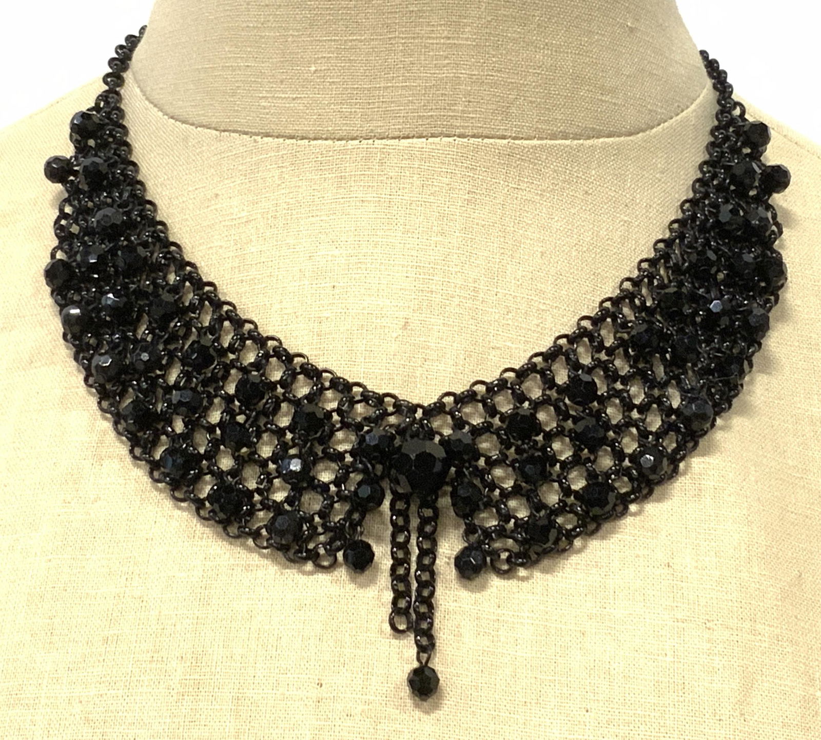 Black Glass Beaded Bib Necklace (1 of 4)
