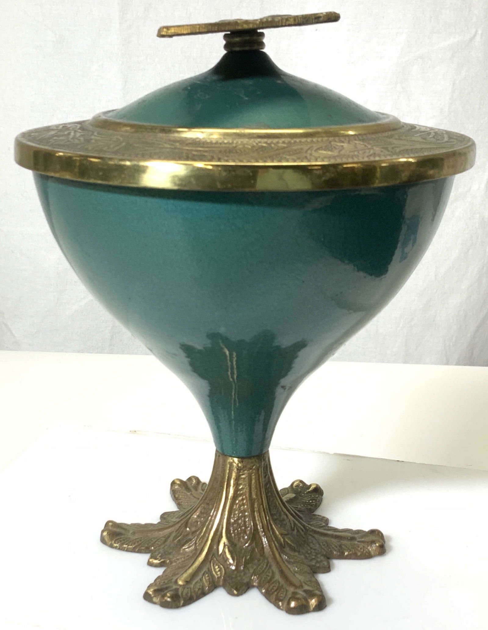 Wailing Wall Enamel & Brass Footed Vessel, Israel (1 of 6)