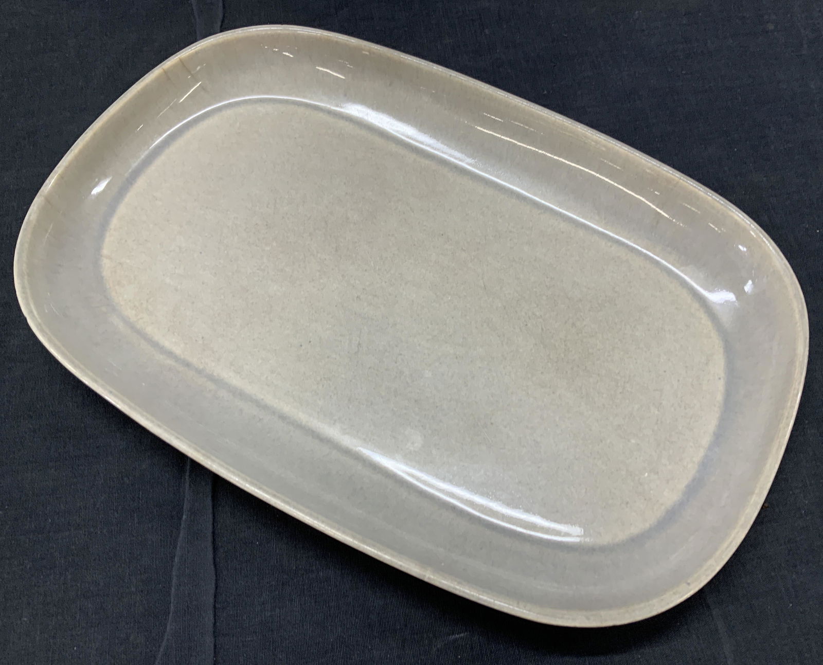 Glazed Grey Pottery Tray, Signed USA (1 of 6)