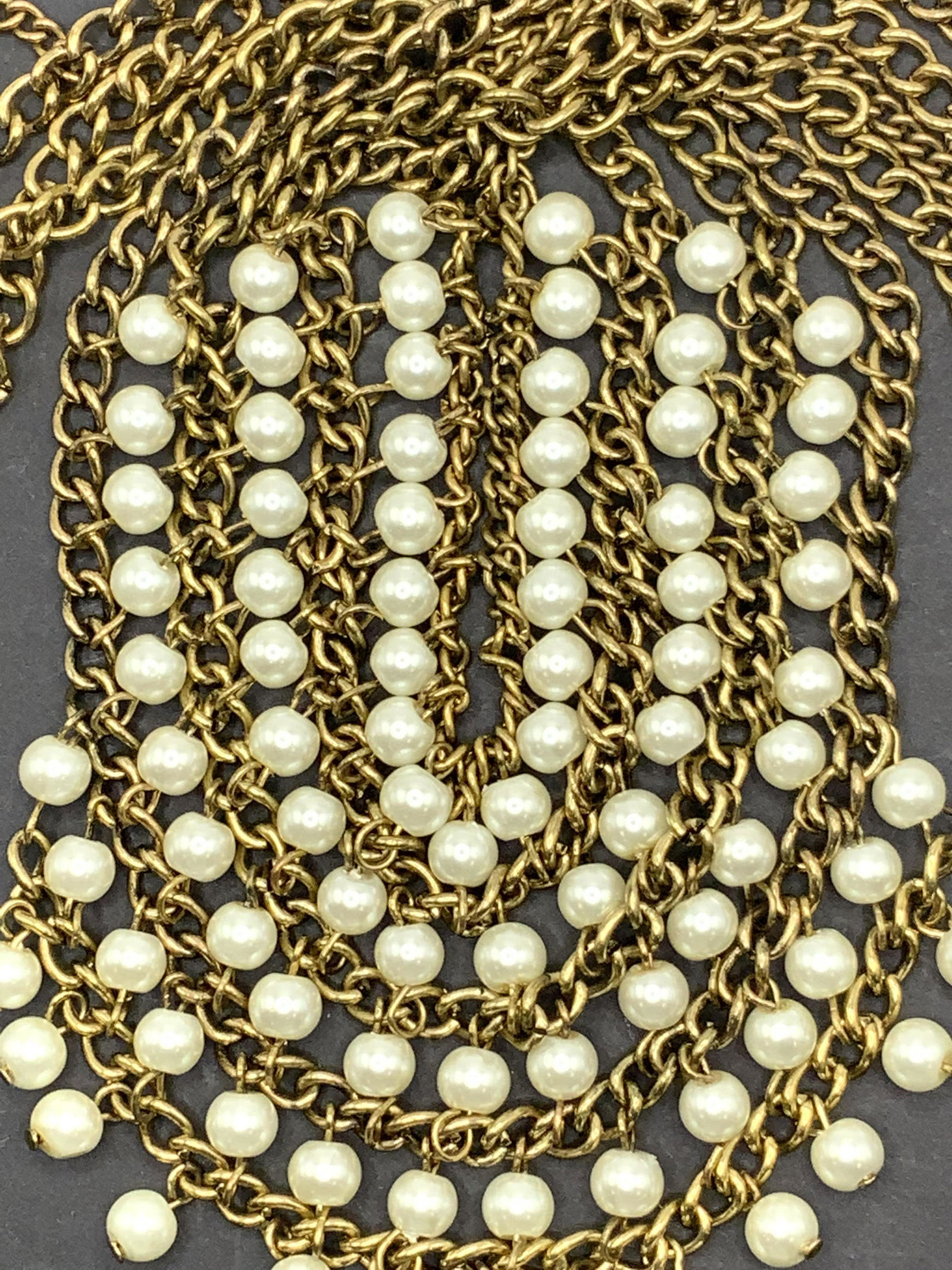 Signed Gold Tone Pearlescent Bib Necklace (1 of 7)