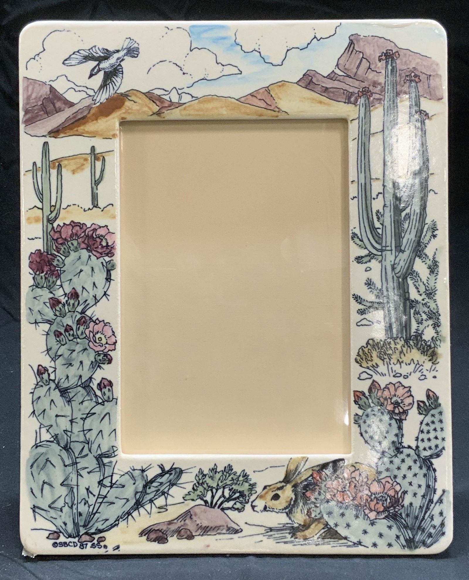 Vintage Sgn Ceramic Cactus Standing Photo Frame (1 of 8)