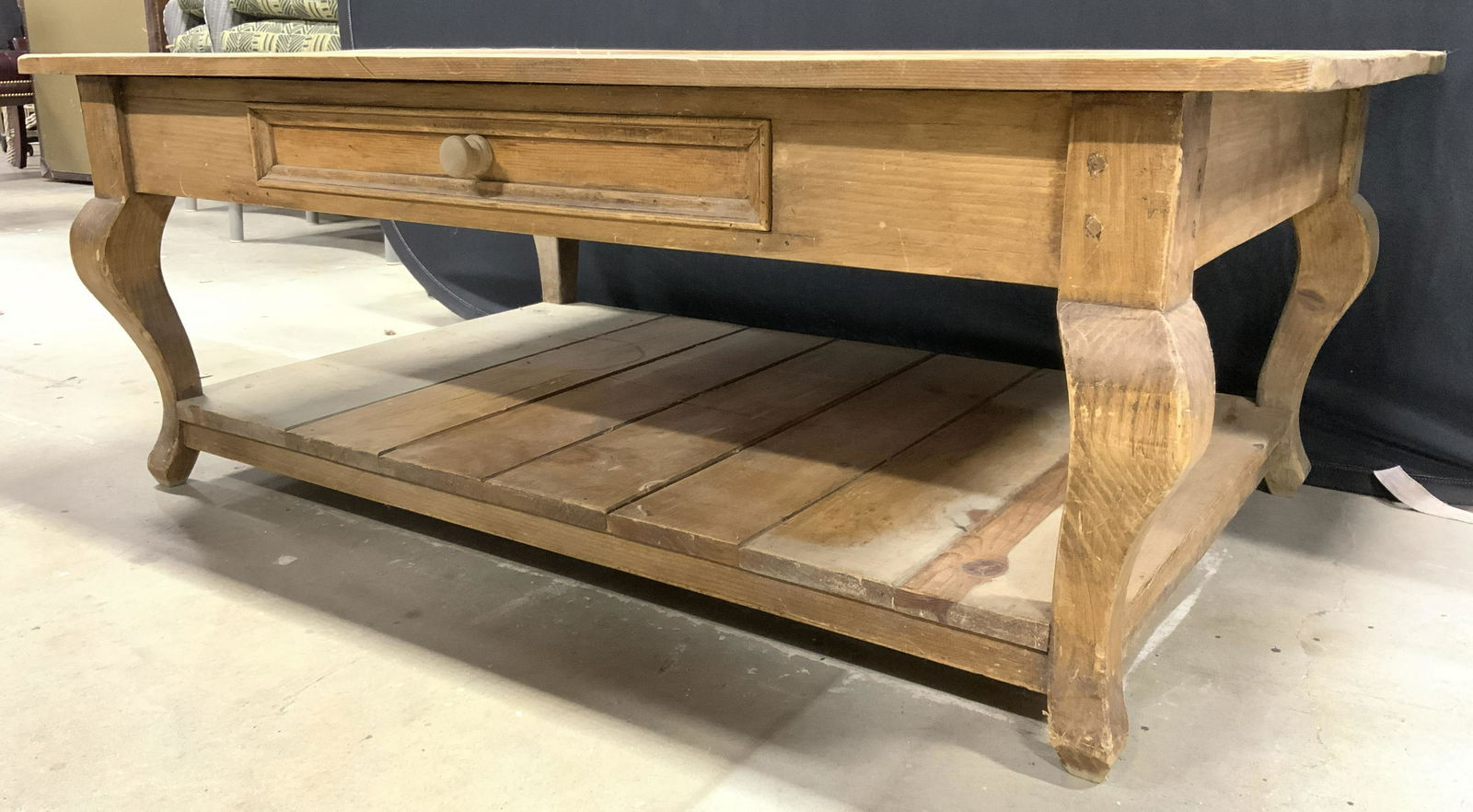 Vintage Pine Wood Wooden Coffee Table W Drawer (1 of 10)