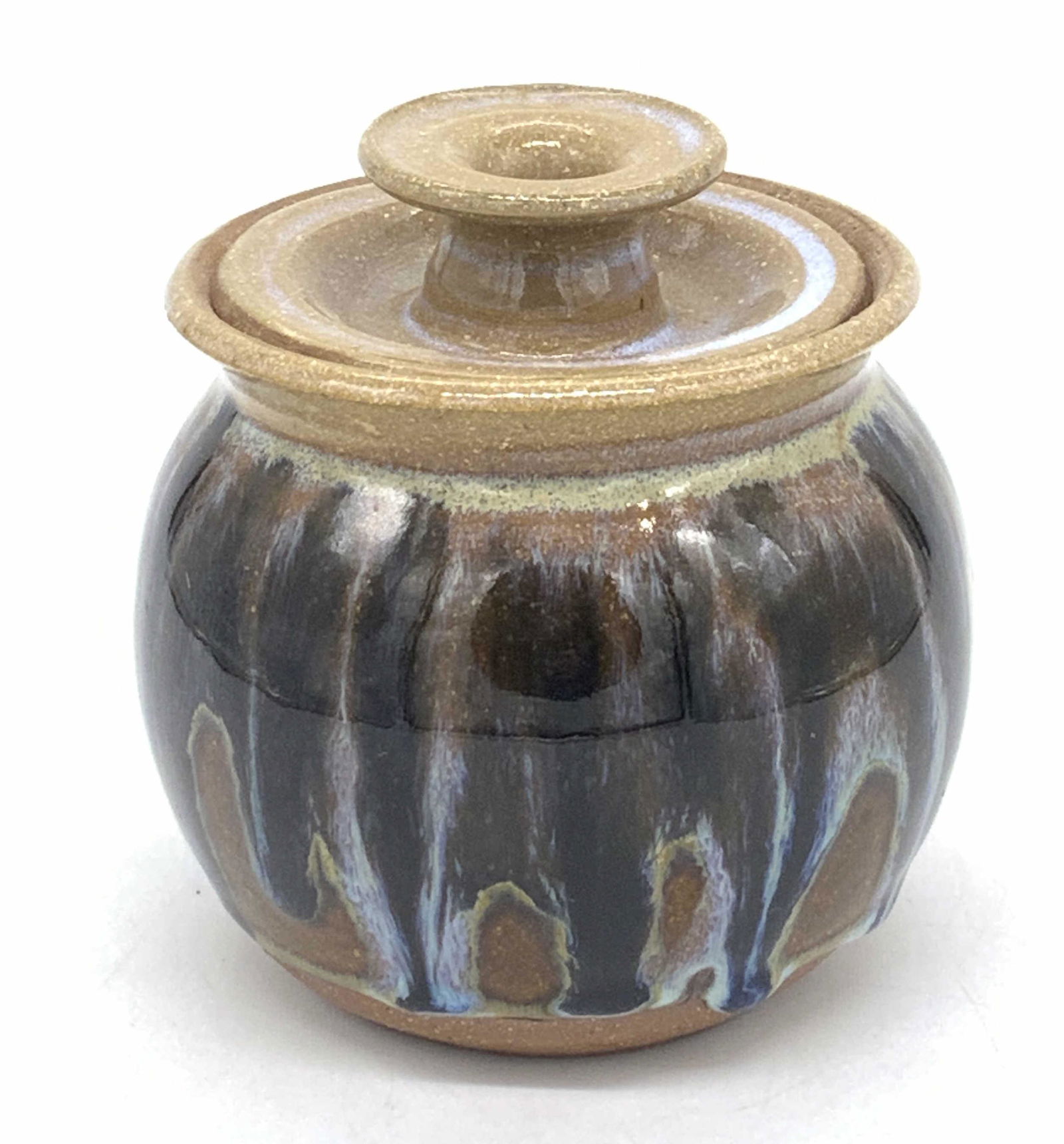 Signed Vintage Drip Glaze Lidded Pottery Jar (1 of 6)