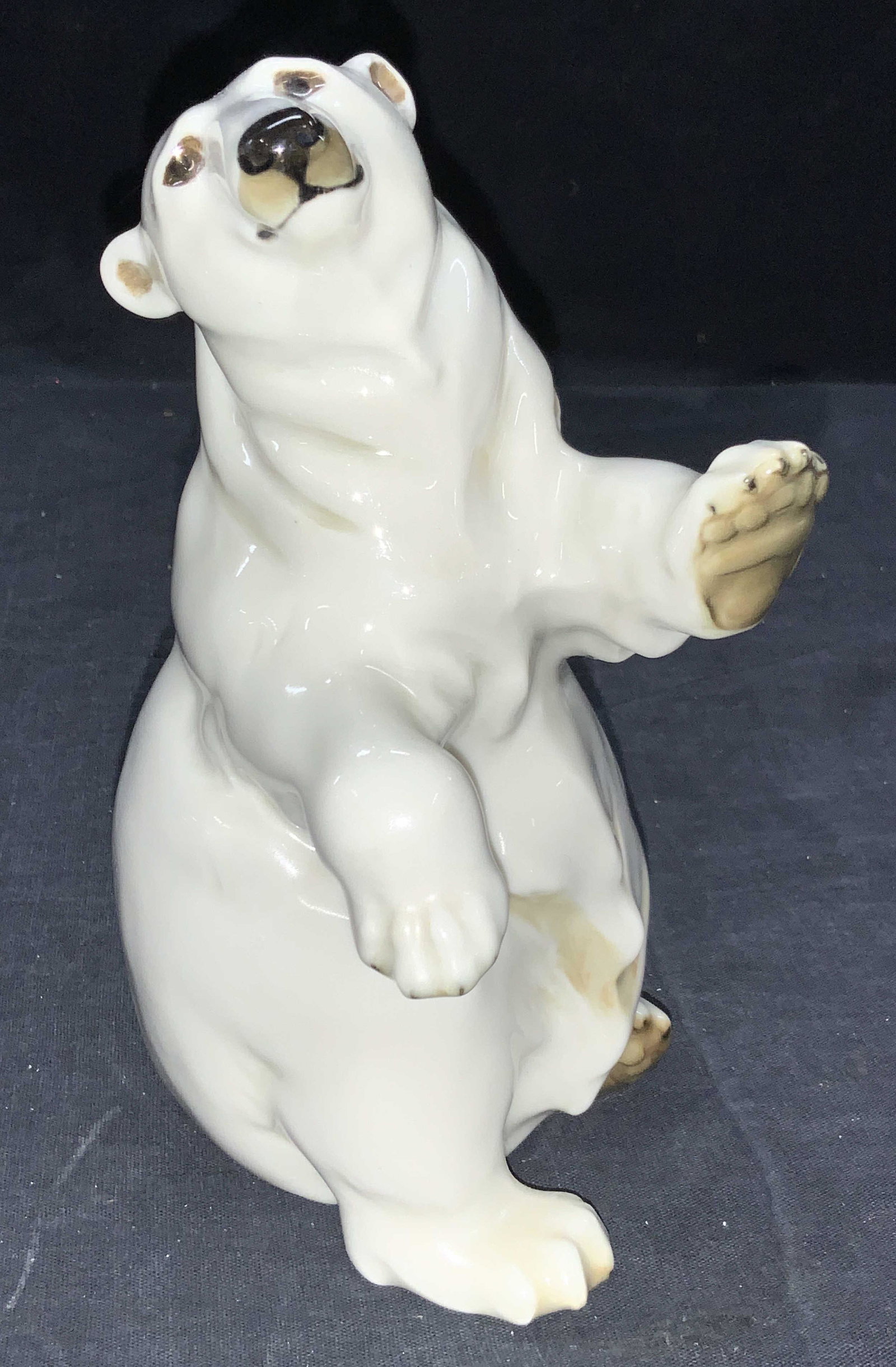 Lorenz Hutschenreuther Porcelain Polar Bear Figure: Porcelain polar bear figure, marked Lorenz Hutschen Reuther Germany. Approximately 7 inches tall. Wear including scratches and crazing.Porcelain polar bear, polar bear, bear figure, porcelain figure, 