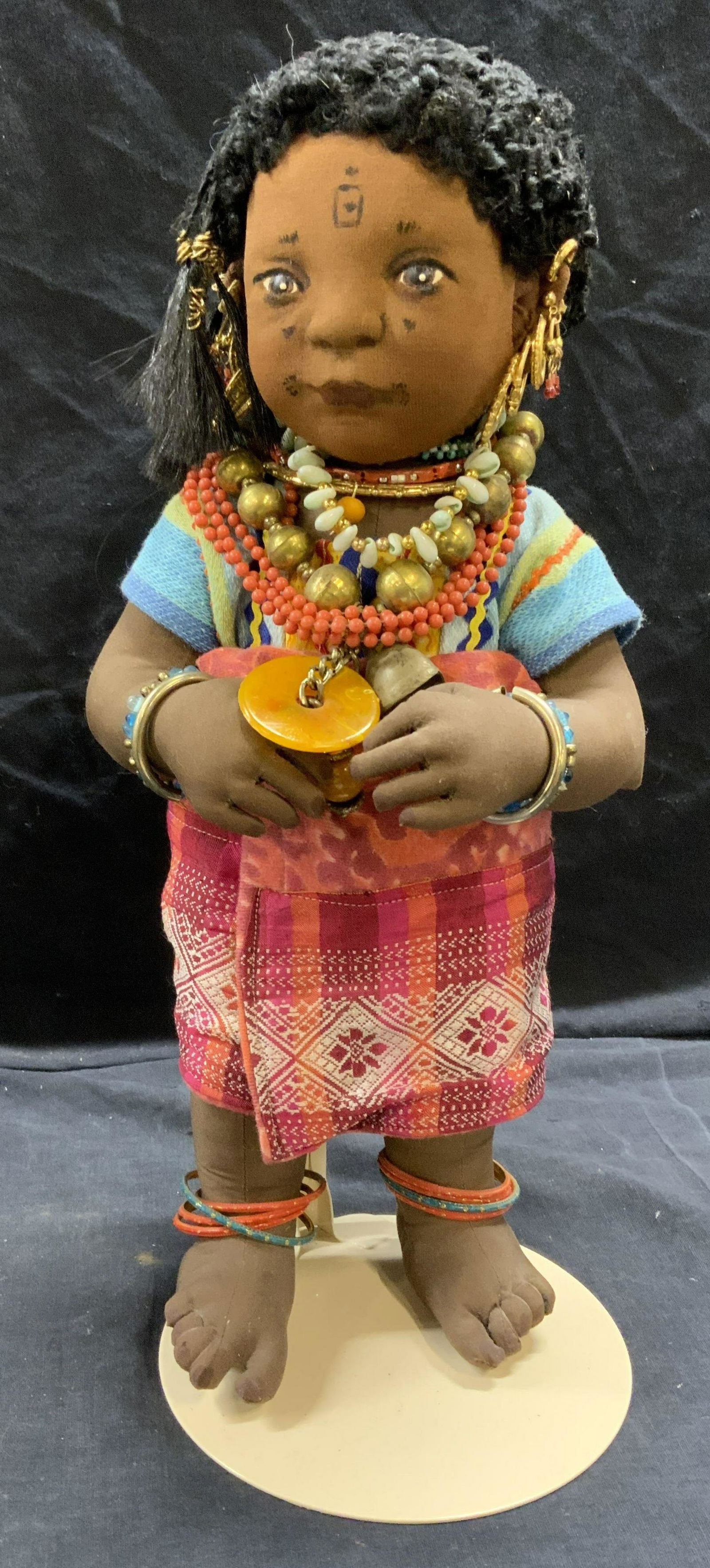 Hedy Katin Woodaabe Cloth Doll on Stand (1 of 7)