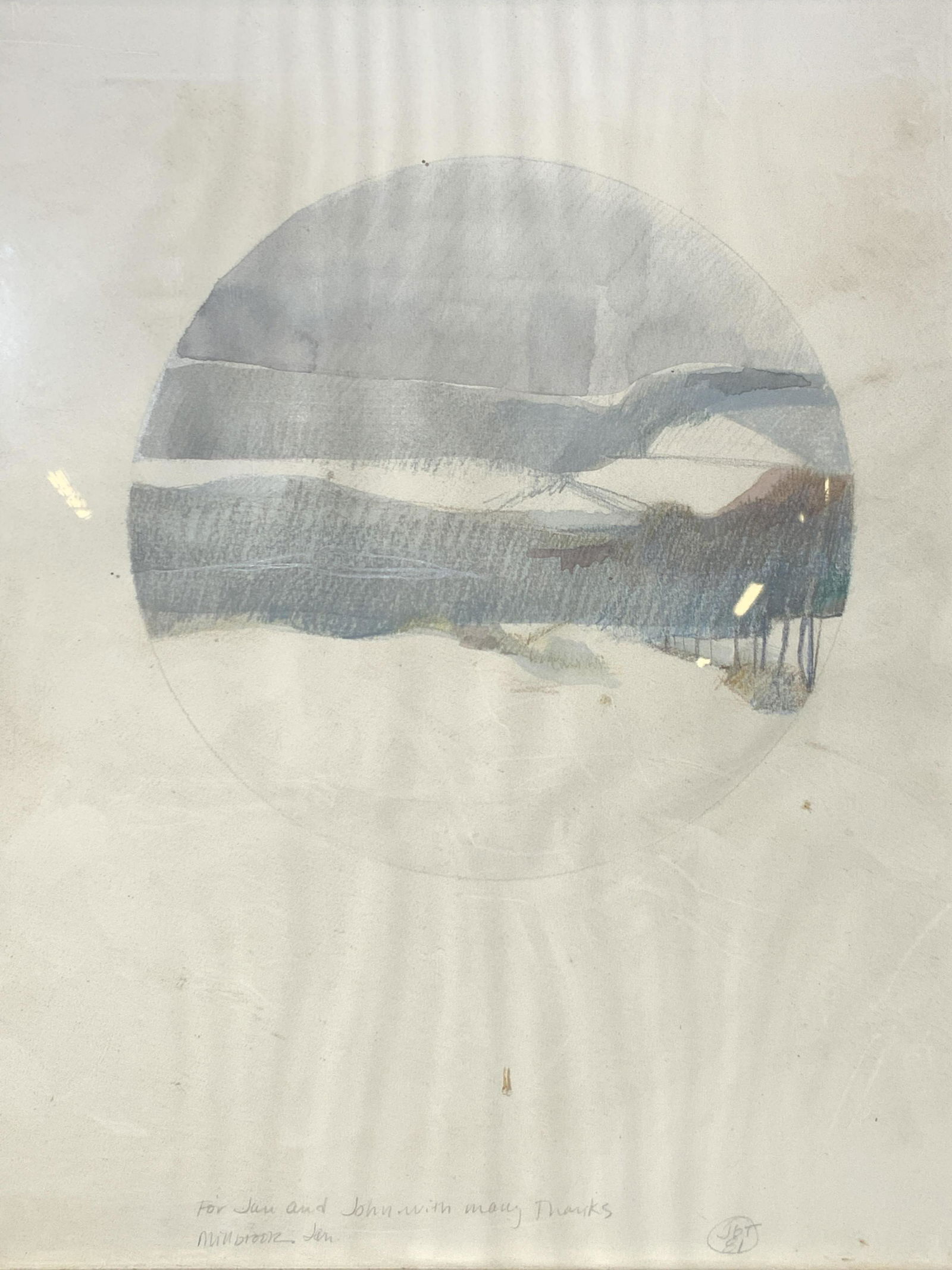 Signed Watercolor Colored Pencil Winter Landscape (1 of 5)