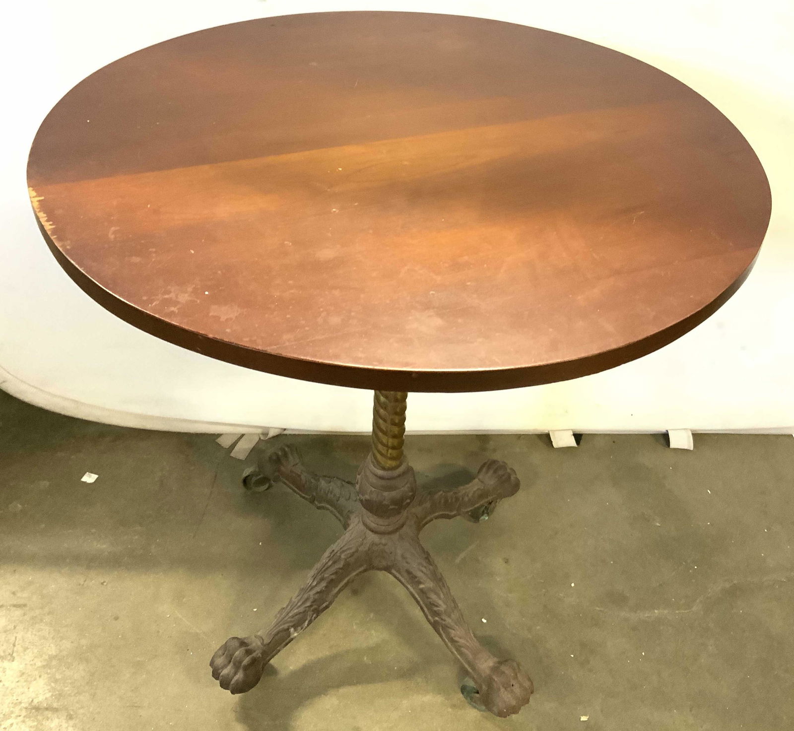 Antq Iron & Brass Base Pedestal Table W Wood Top (1 of 10)