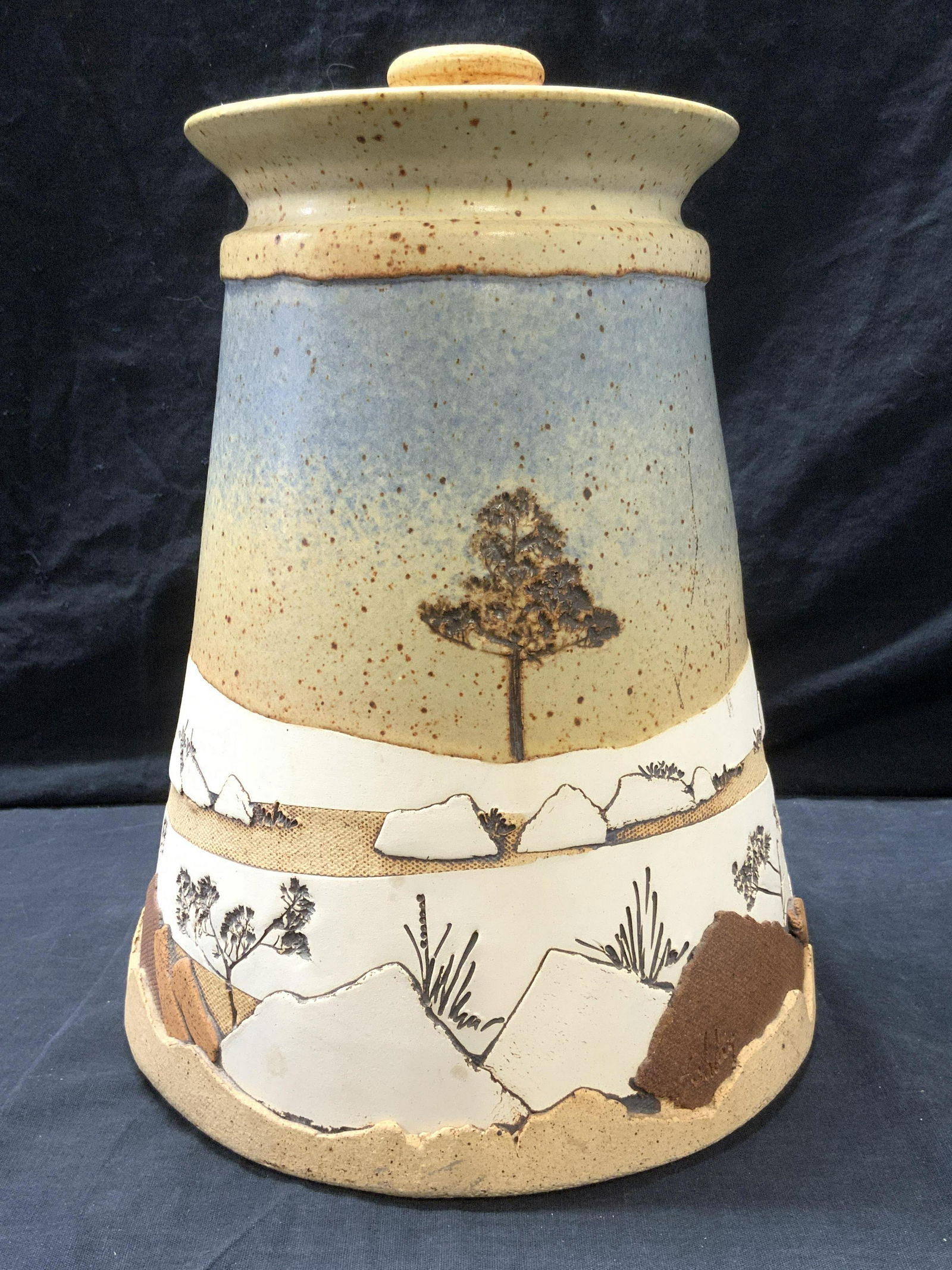 SCHLAQ Signed Natural Motif Lidded Pottery Vessel (1 of 7)