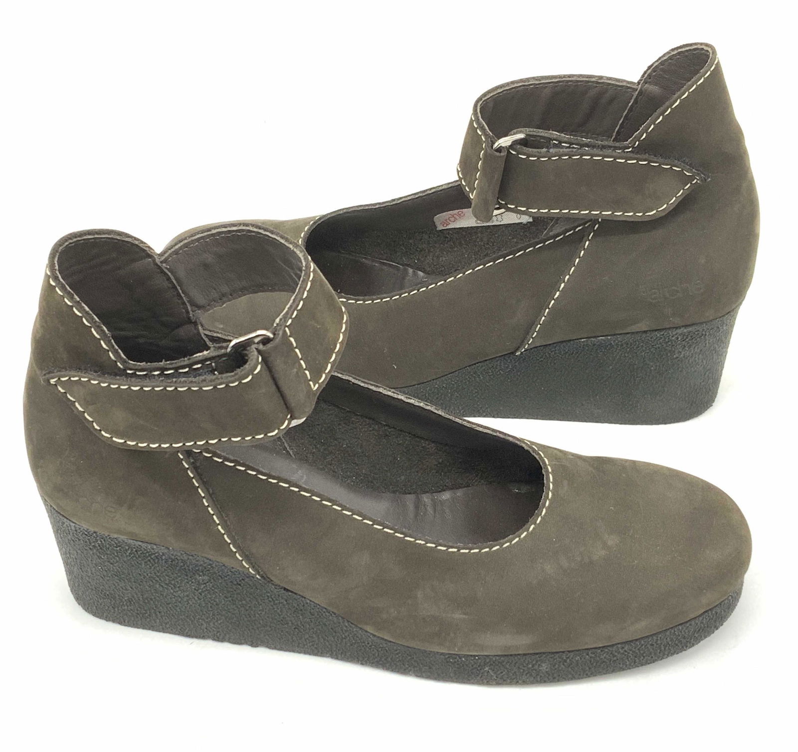 ARCHE Brown Suede Ankle Strap Wedges, FRANCE (1 of 7)
