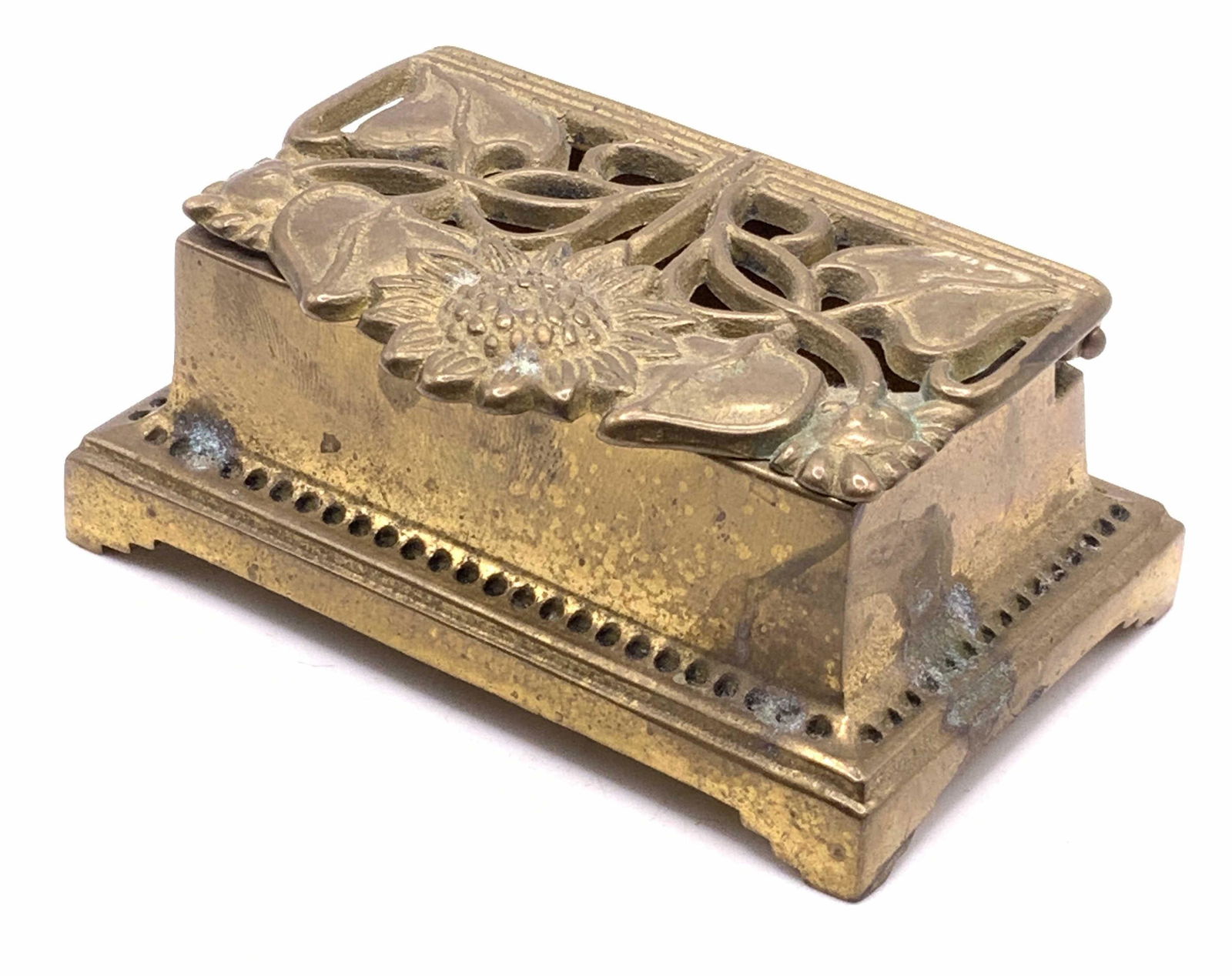 Vtg Brass Art Nouveau Style Sunflower Stamp Box (1 of 8)