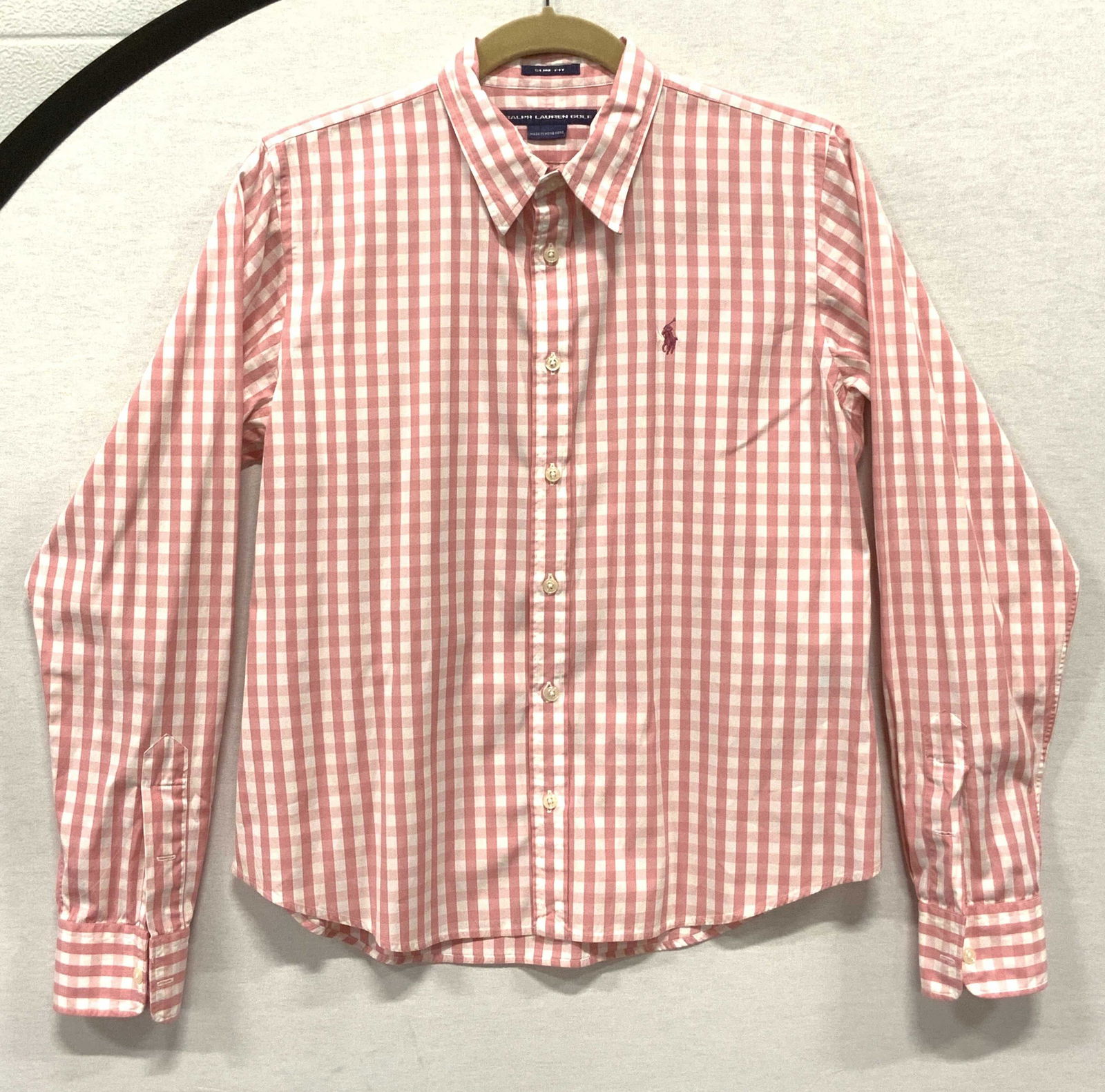 RALPH LAUREN GOLF Pink Gingham Cotton Button Up (1 of 5)