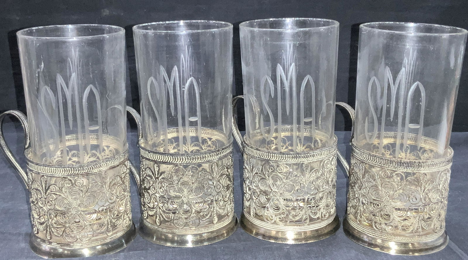 4 Etched & Filigree Vintage Drinking Glasses (1 of 9)