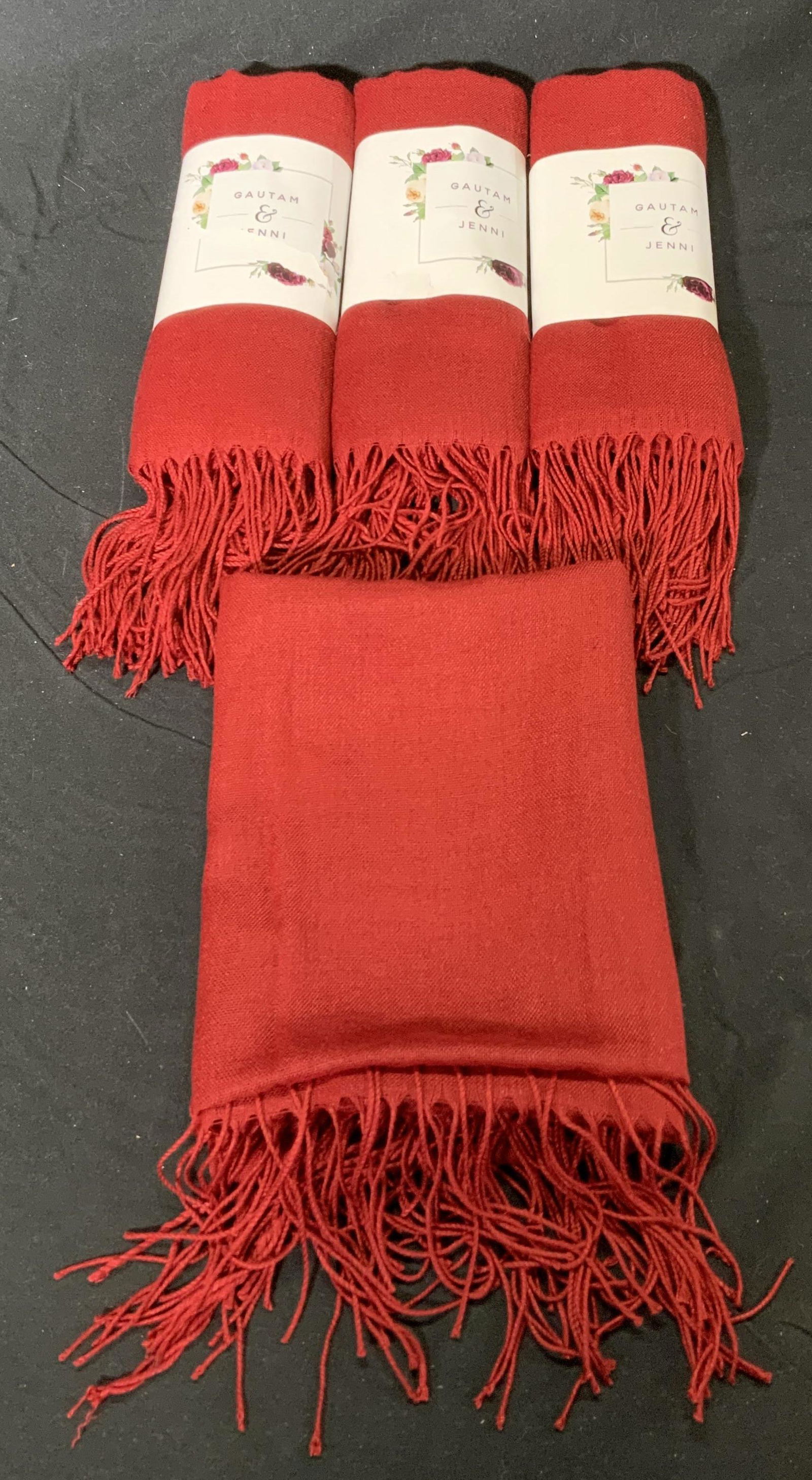 Lot 4 Burgundy Fringe Trim Scarves, NWT (1 of 6)