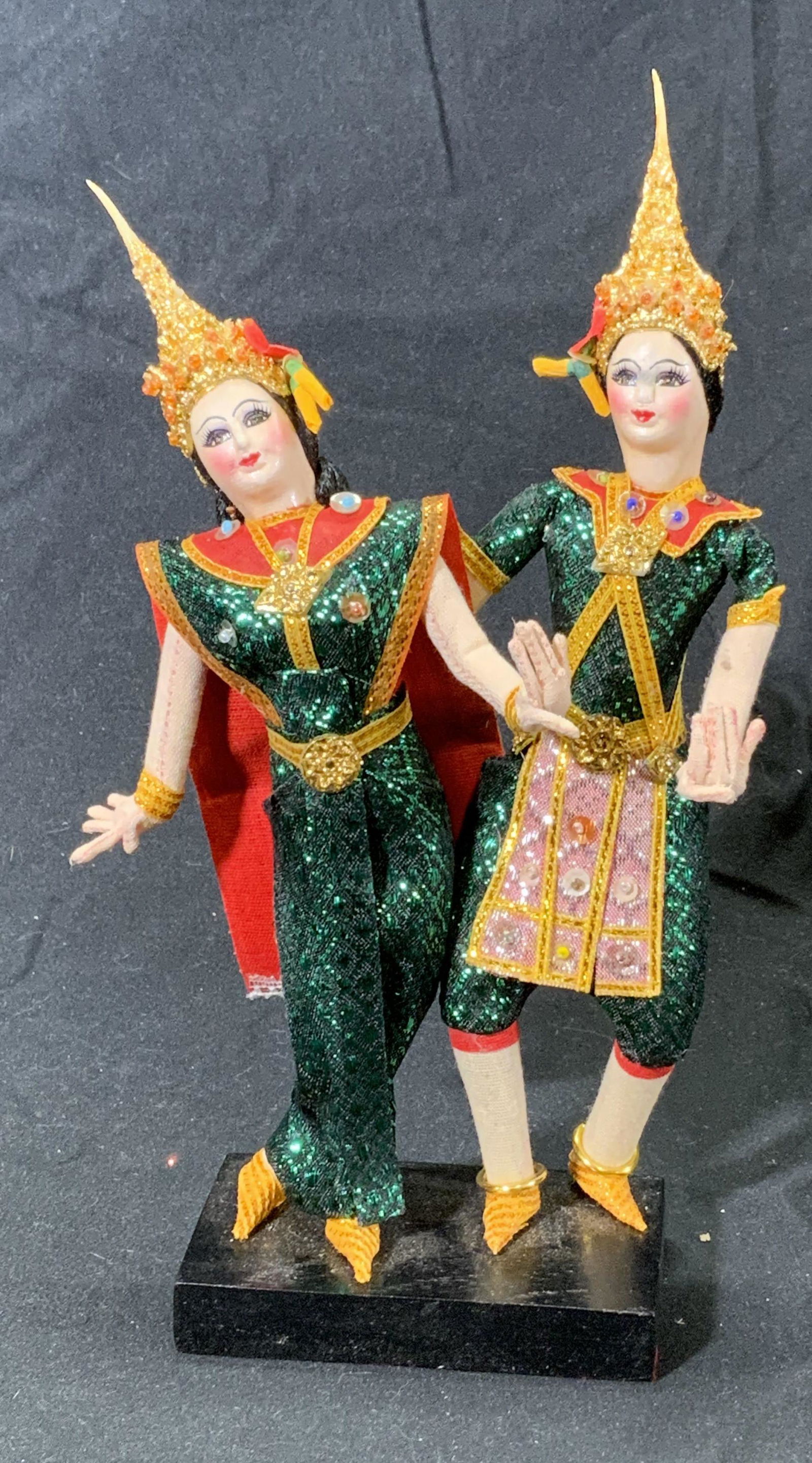 Vintage Figural Fabric Sculpture, Thai Dancers (1 of 6)