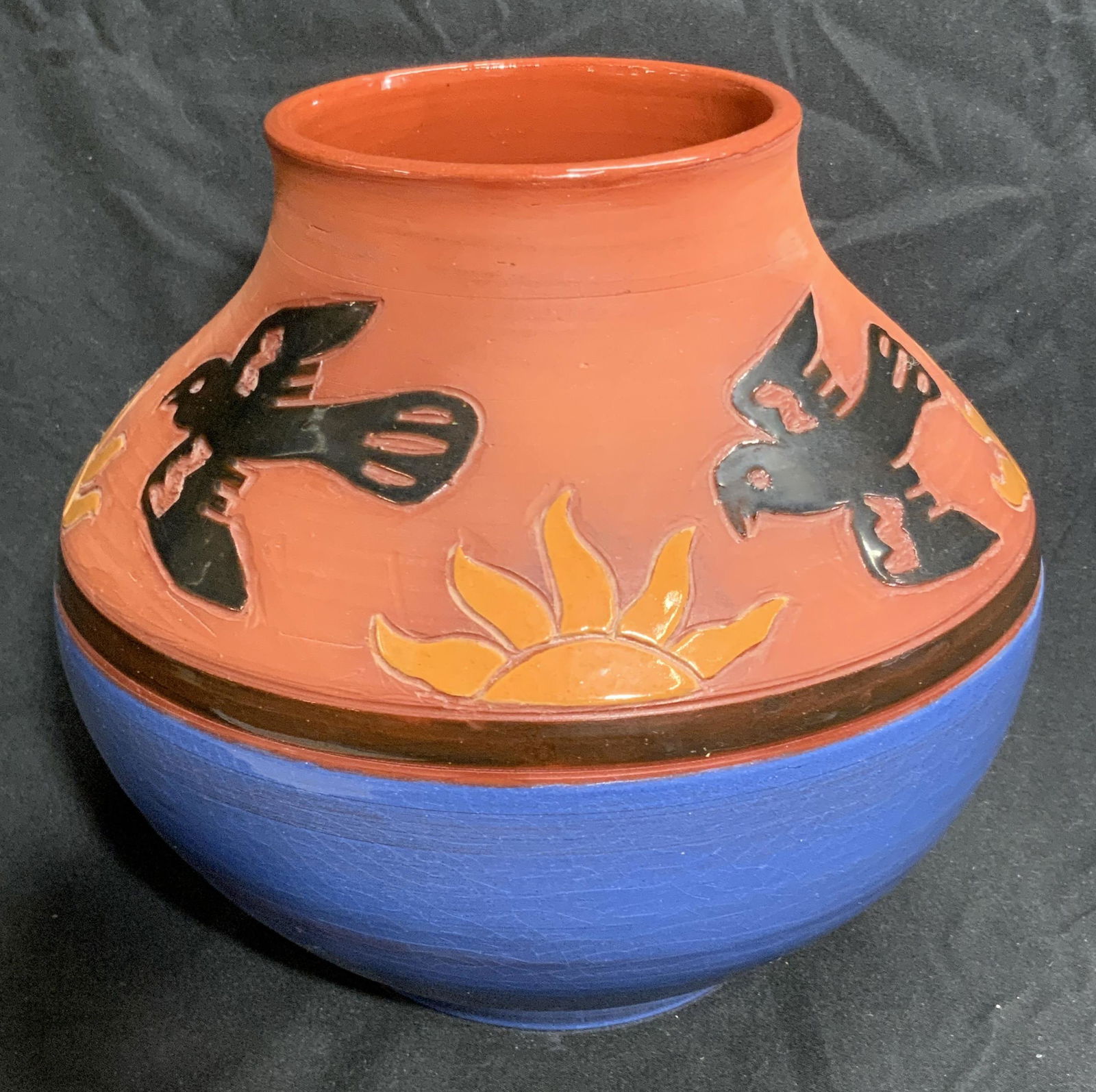 S. HOSLEY VIVID BLUE Signed Vintage Pottery Vessel (1 of 10)