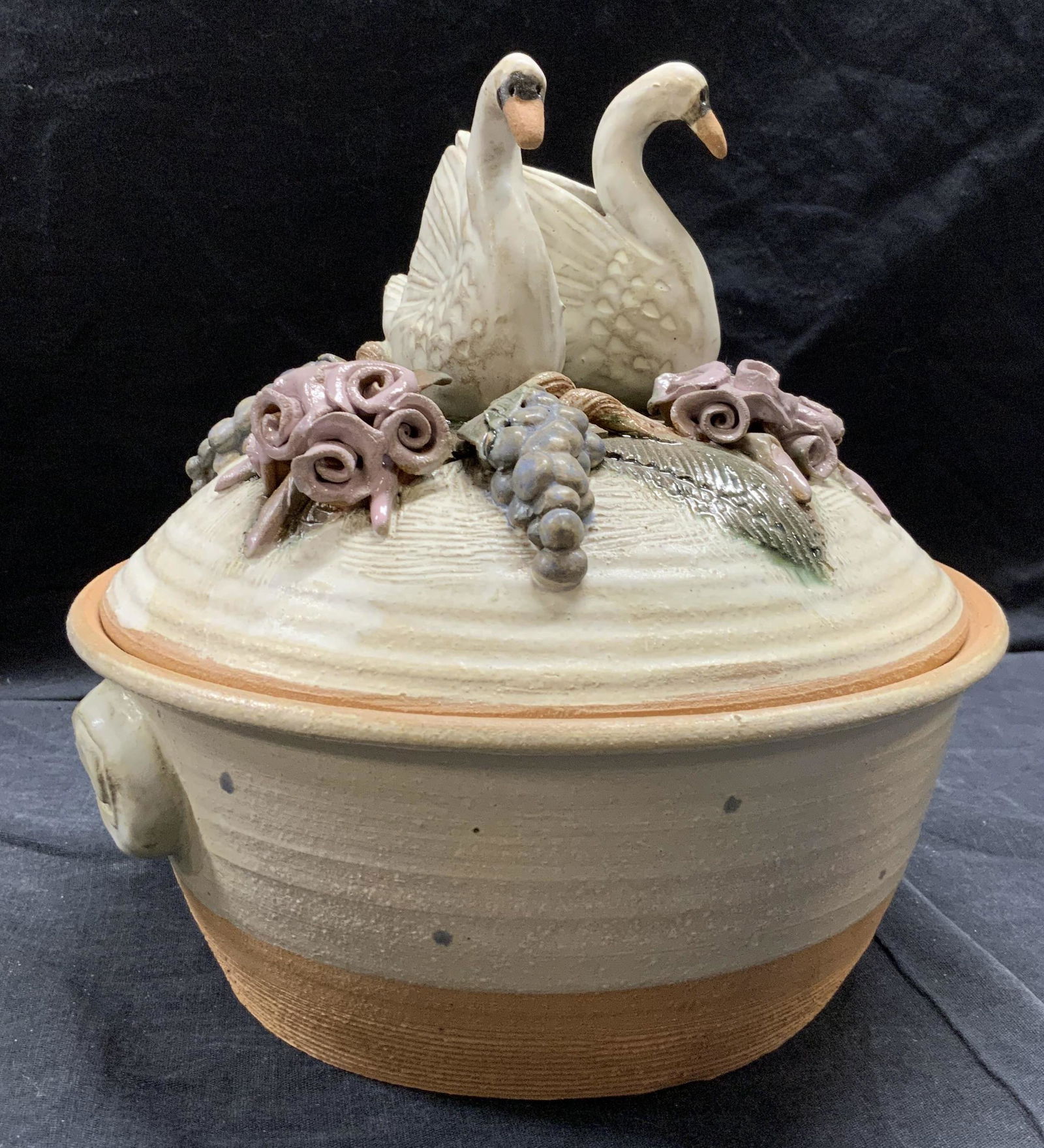 Signed Swan Motif Lidded Ceramic Bowl, 2000 (1 of 9)