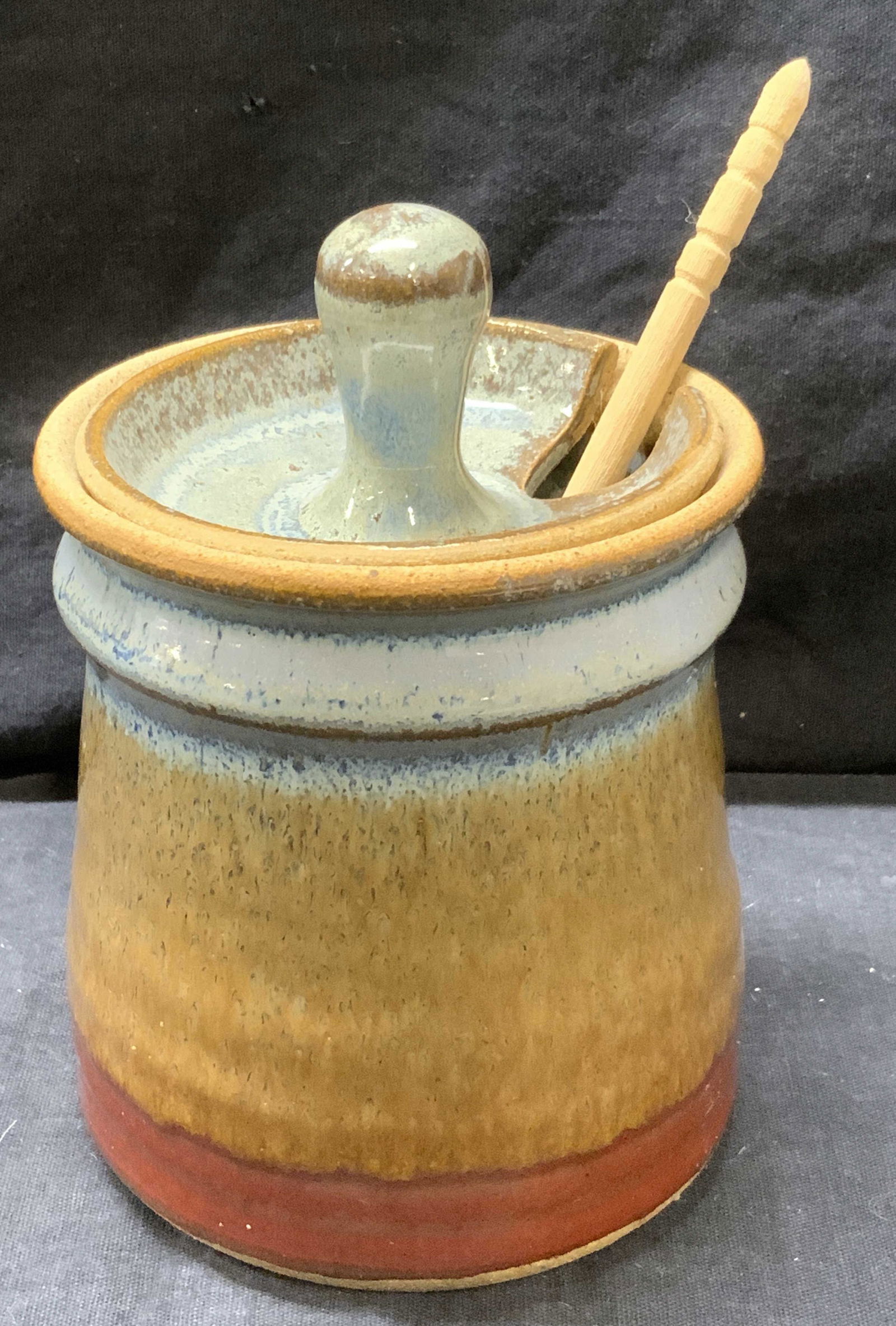 Signed Handmade Salt Glaze Style Pottery Honey Jar (1 of 4)