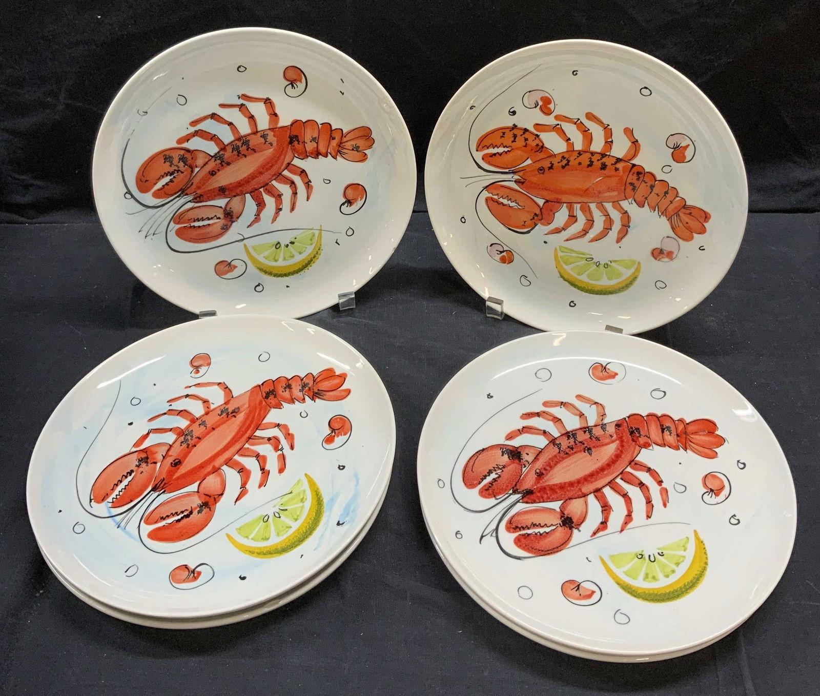 Hand Painted Lobster Motif Ceramic Plate set 6, (1 of 7)