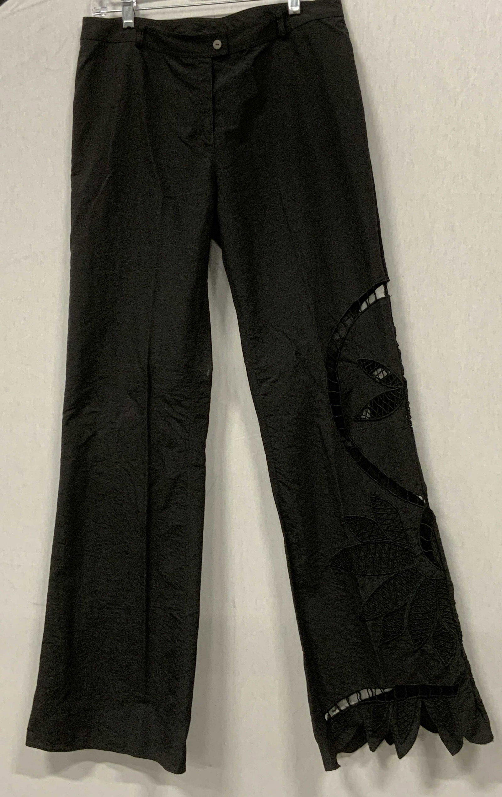 LA PERLA Cut Out Slacks: LA PERLA Cut Out Slacks, size 44, with tropical style cut out on one pant leg, some blemishes, in seam measures approx 32 in. LA PERLA Cut Out Slacks, ladies clothing, ladies slacks, ladies dress pant