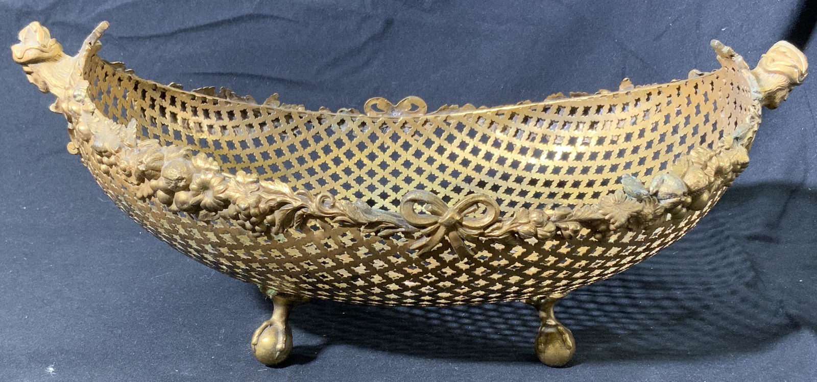 Vintage Brass Floral & Figural Centerpiece Basket (1 of 7)