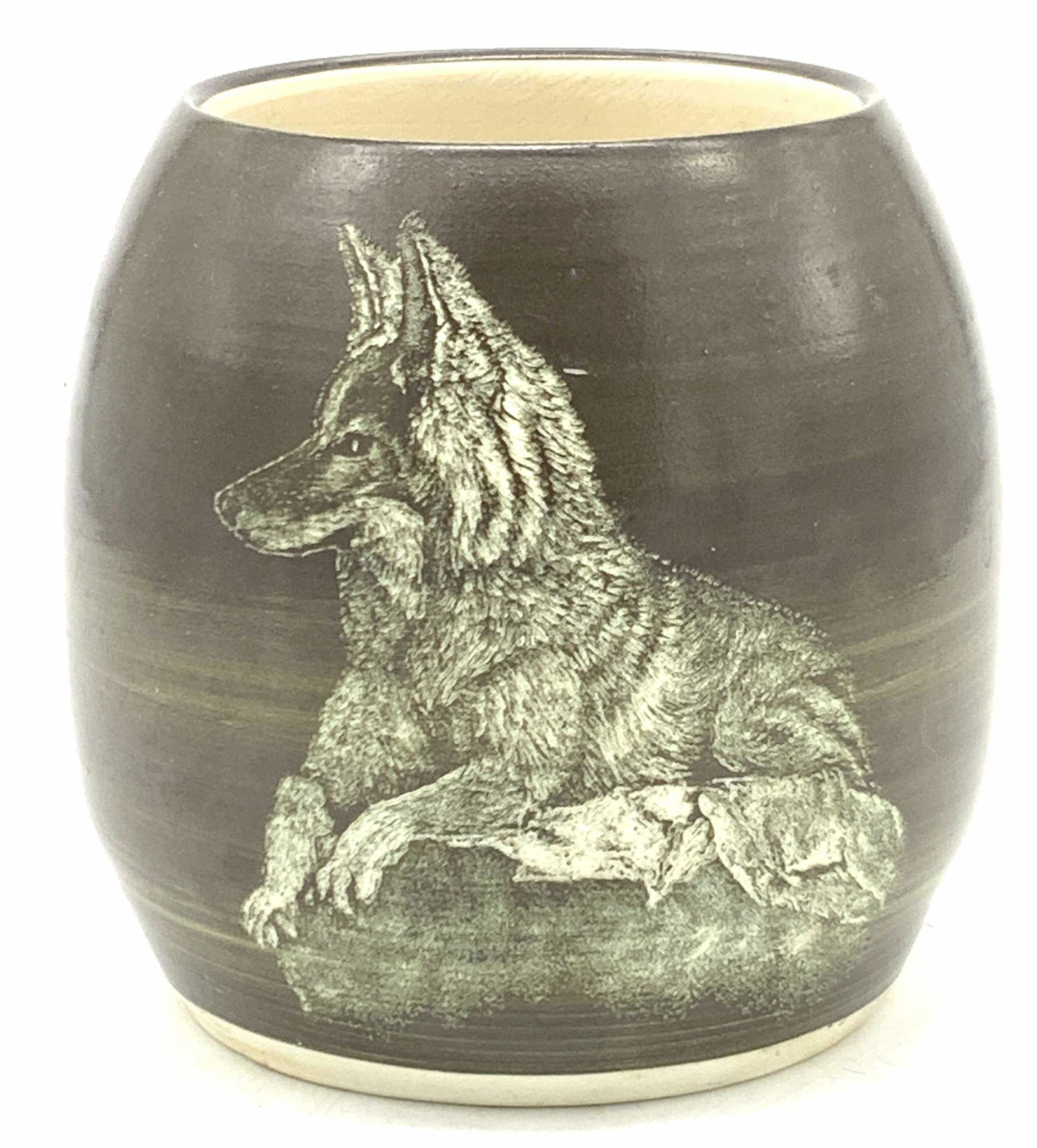 Signed Etched Ceramic Dog Vessel (1 of 8)