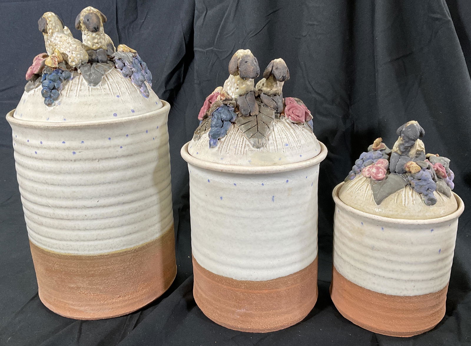 Lot 3 Signed Ceramic Jars W Lid (1 of 7)