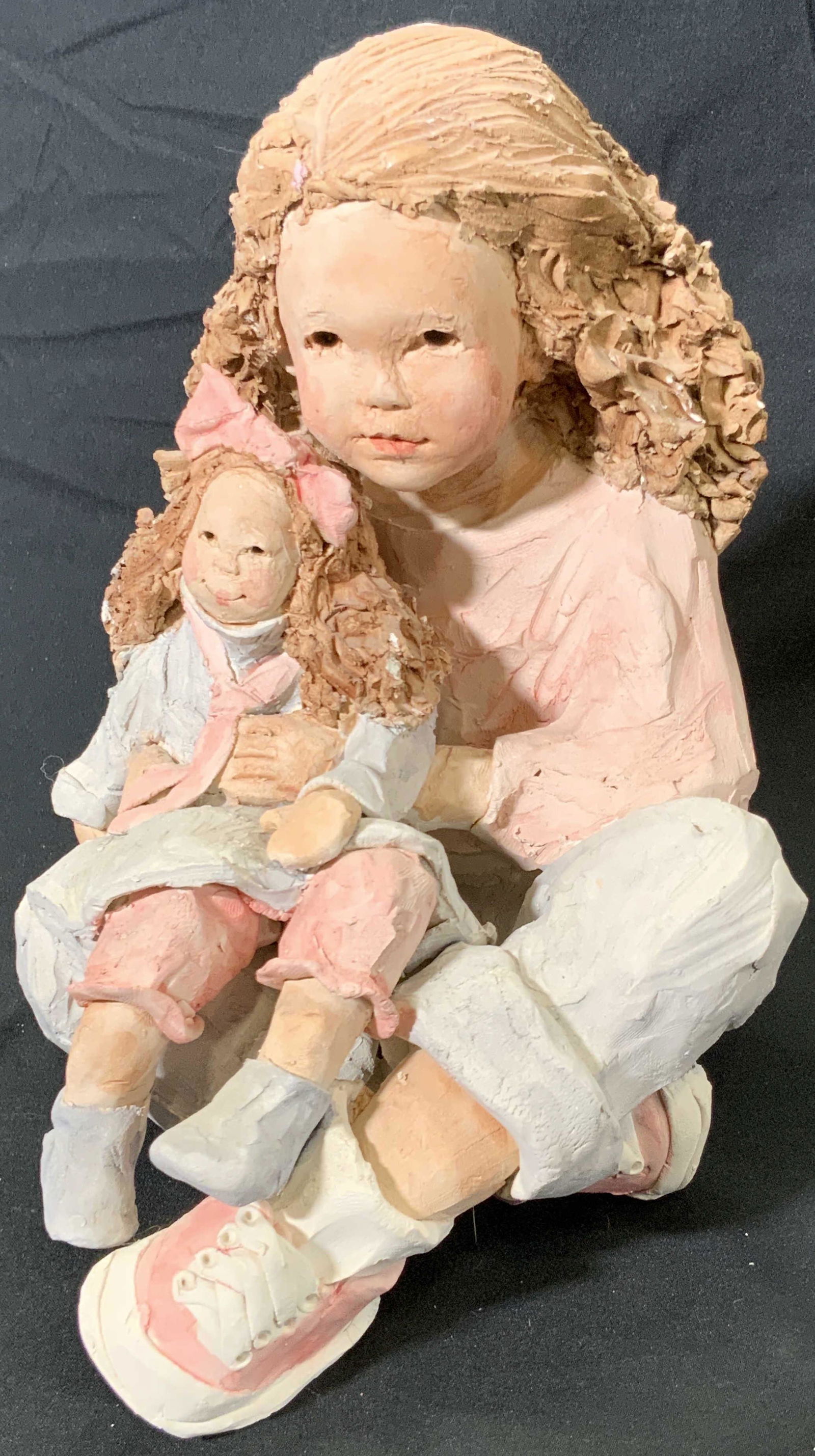 Signed Handcrafted Ceramic Girl W/ Doll Figural (1 of 10)