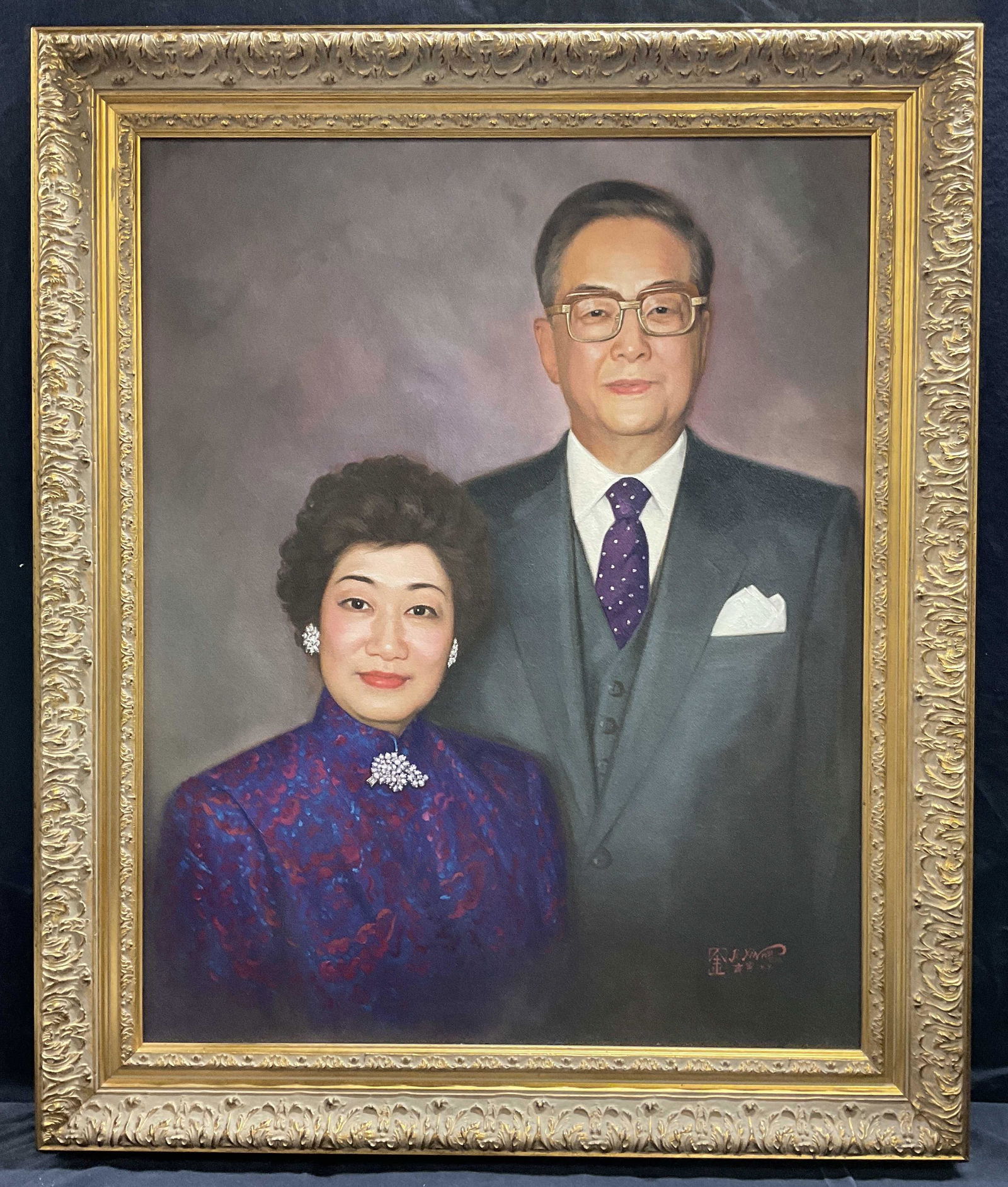 JI YIN Signed Oil Painting 1991, Couple Portrait (1 of 8)
