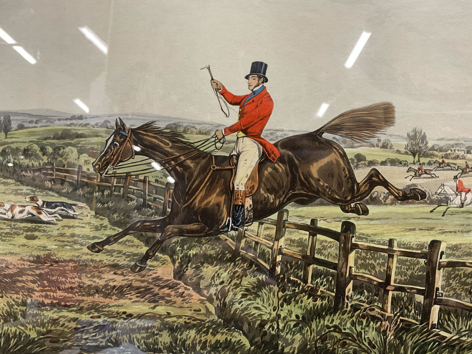 HENRY ALKEN Topping a Flight of Rails Aquatint: HENRY ALKEN Topping a Flight of Rails Aquatint, inscriptions read Fores Hunting Accomplishments Pt 2, Drawn by H Alken, London Published Nov 1st 1850 by Mefsrs Fores at their Sporting & Fine Print rep