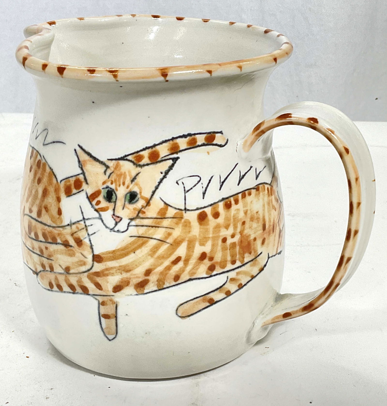 SIGNED Ceramic Pitcher W Cats (1 of 6)