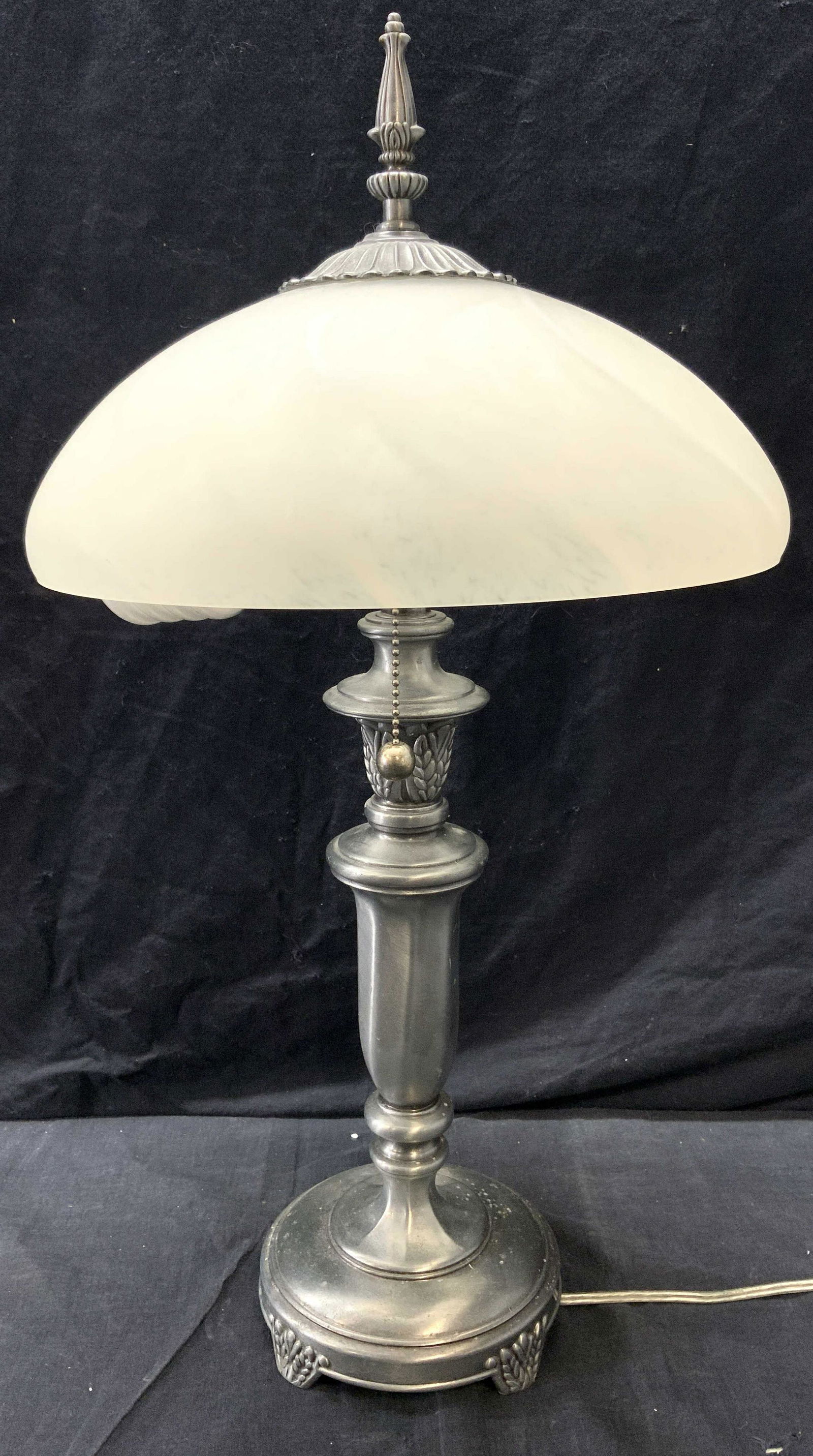 ABLE CASTING INC Pewter Lamp W Glass Shade (1 of 7)