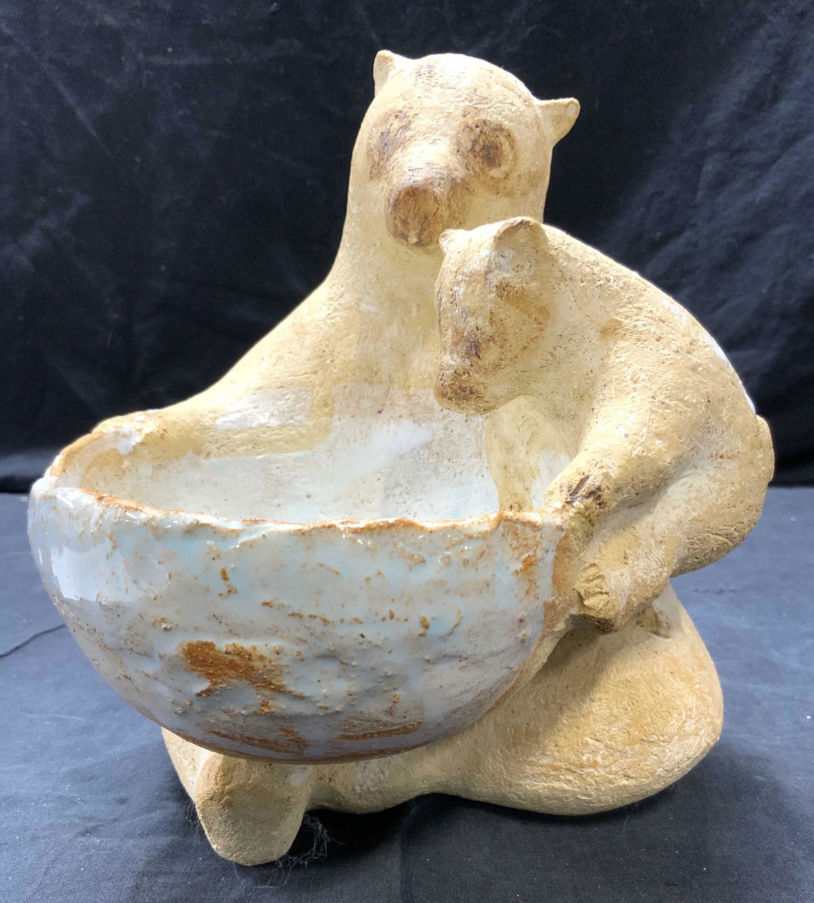 MARGARET WOZNIAK Signed Ceramic Bear vessel (1 of 7)