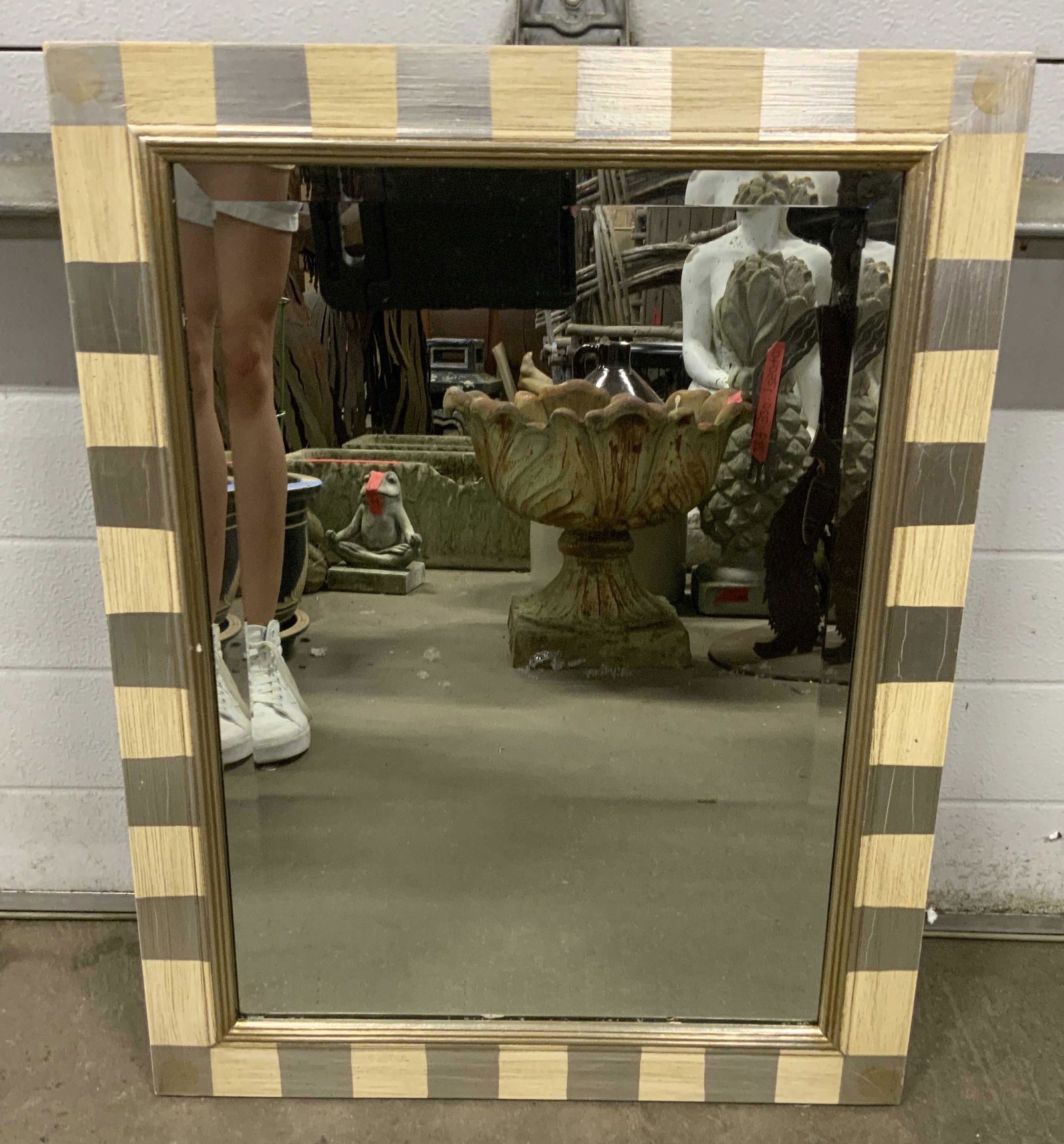 Silver Tn Metal & Wood Stripe Framed Mirror (1 of 5)