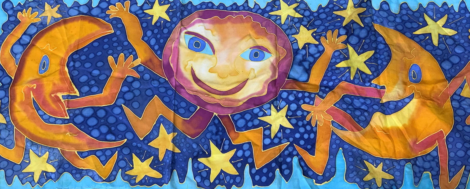 SALMON Hand Rolled Silk Scarf w Sun & Moon Motif (1 of 5)